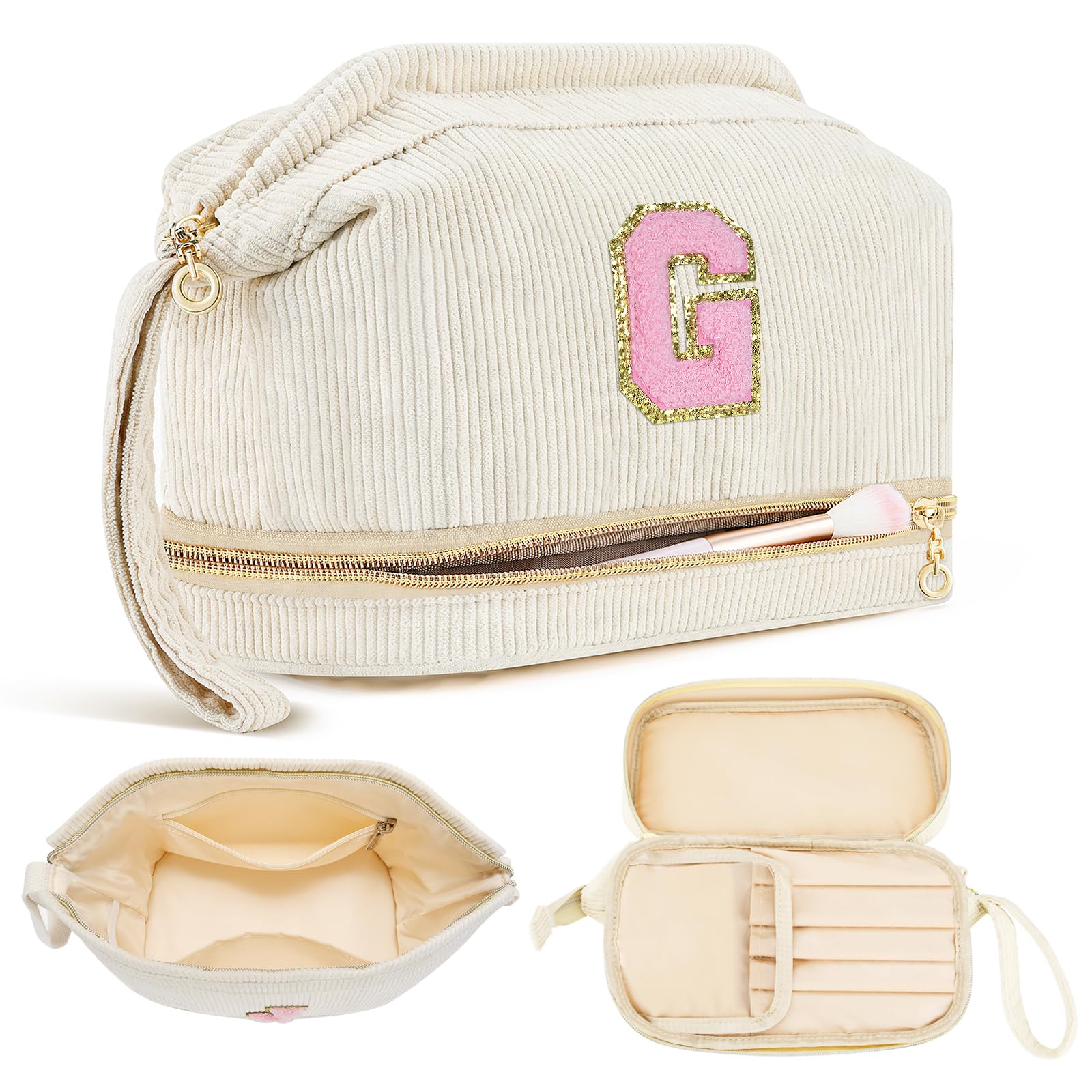 Personalized Initial Makeup Bag for Women - Trendy Cosmetic Travel Bag for Girlfriend, Wife, Teacher | Cute Birthday Gifts for Girls, Teen Girls & 18th Birthday | Perfect for Travel, Daily Use & Preppy Style