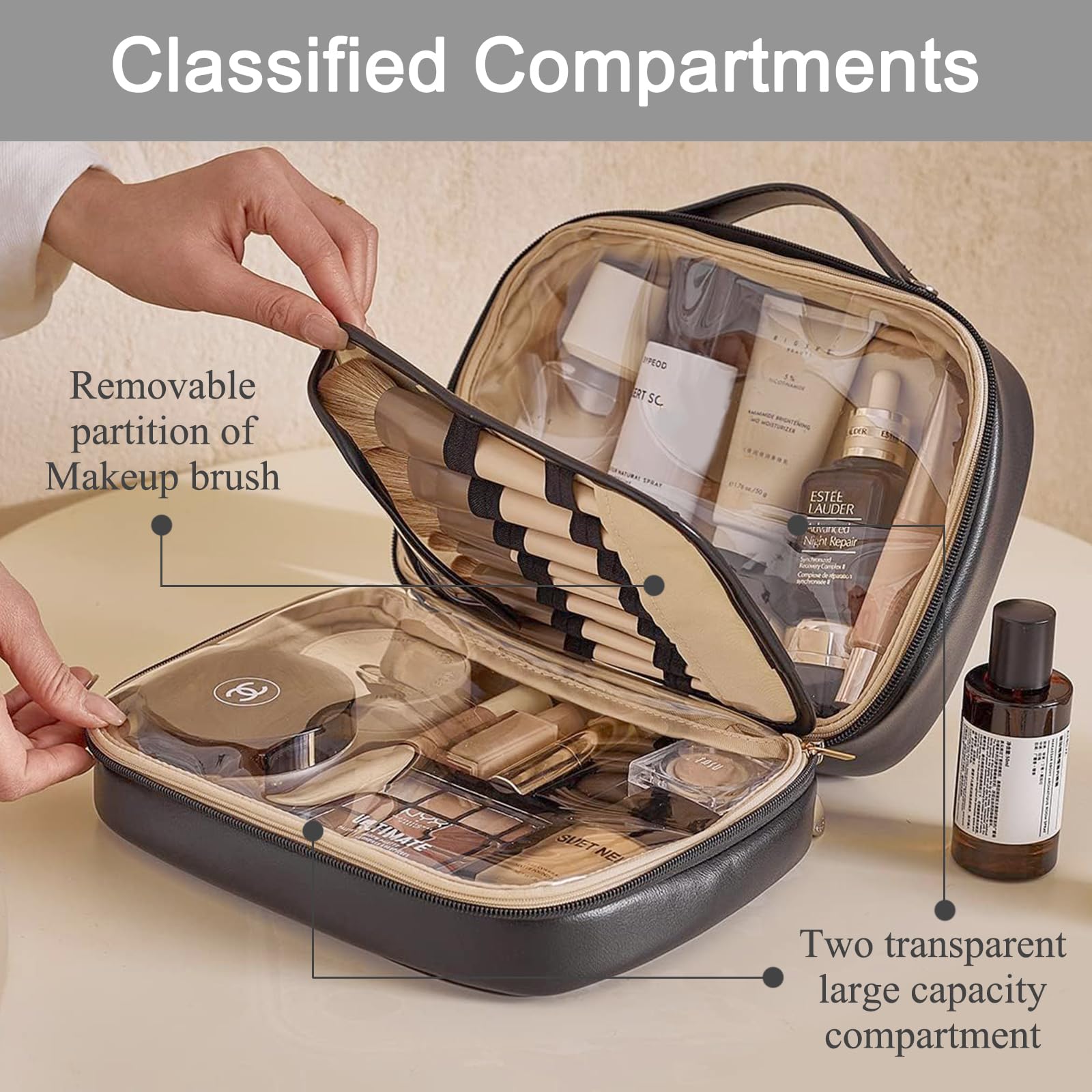 Large Waterproof PU Leather Cosmetic Bag for Women - Travel & Toiletry Organizer