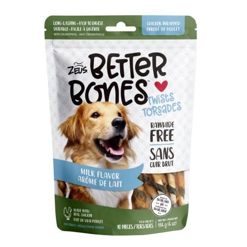 Zeus Better Bones Milk Flavor Chicken Wrapped Twists Dog Treats - 10 Pack of Healthy Chews for Small & Large Dogs - Perfect for Training Rewards and Dental Care