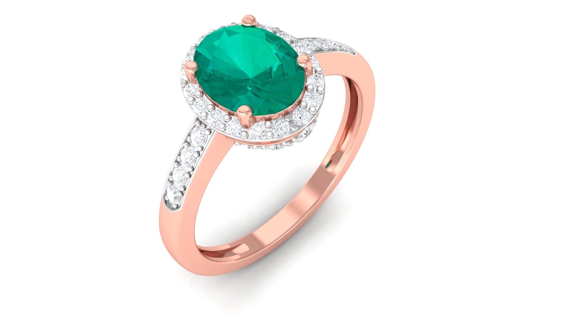 1.50 CT Oval Cut Emerald & Diamond Engagement Ring - 14K Solid Gold Two Tone May Birthstone Ring for Women - Perfect for Proposals, Anniversaries & Special Occasions