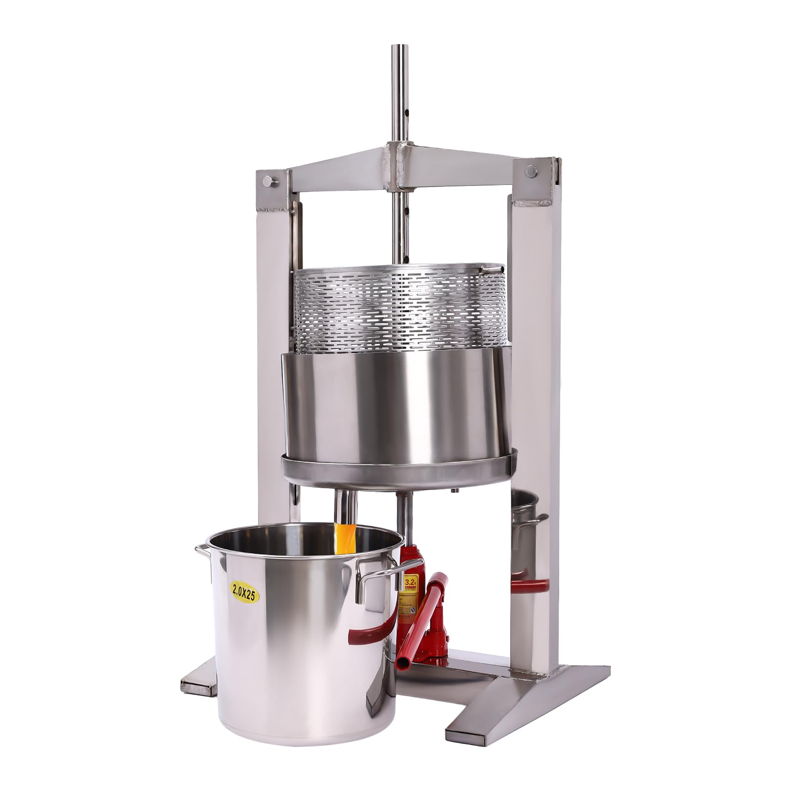 5.28 Gallon (20L) Heavy-Duty Stainless Steel Fruit & Wine Press with Hydraulic Jack - Manual Juice Crusher for Apple, Grape, Berry - Perfect for Home Winemaking, Cider Pressing & Fresh Juice Extraction
