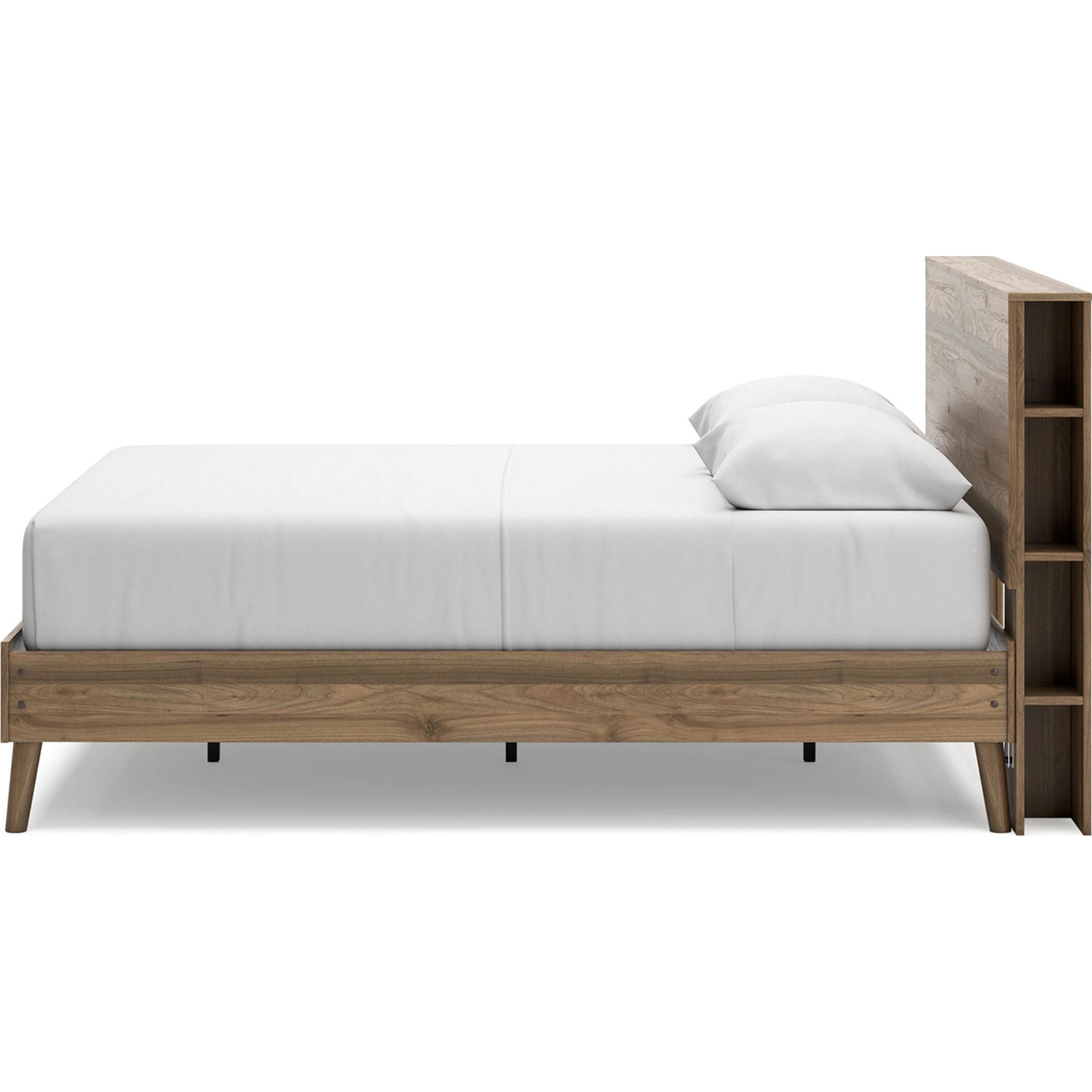Aprilyn Queen Bookcase Bed in Honey Finish - Stylish Storage Bed Frame for Small Spaces & Bedroom Organization