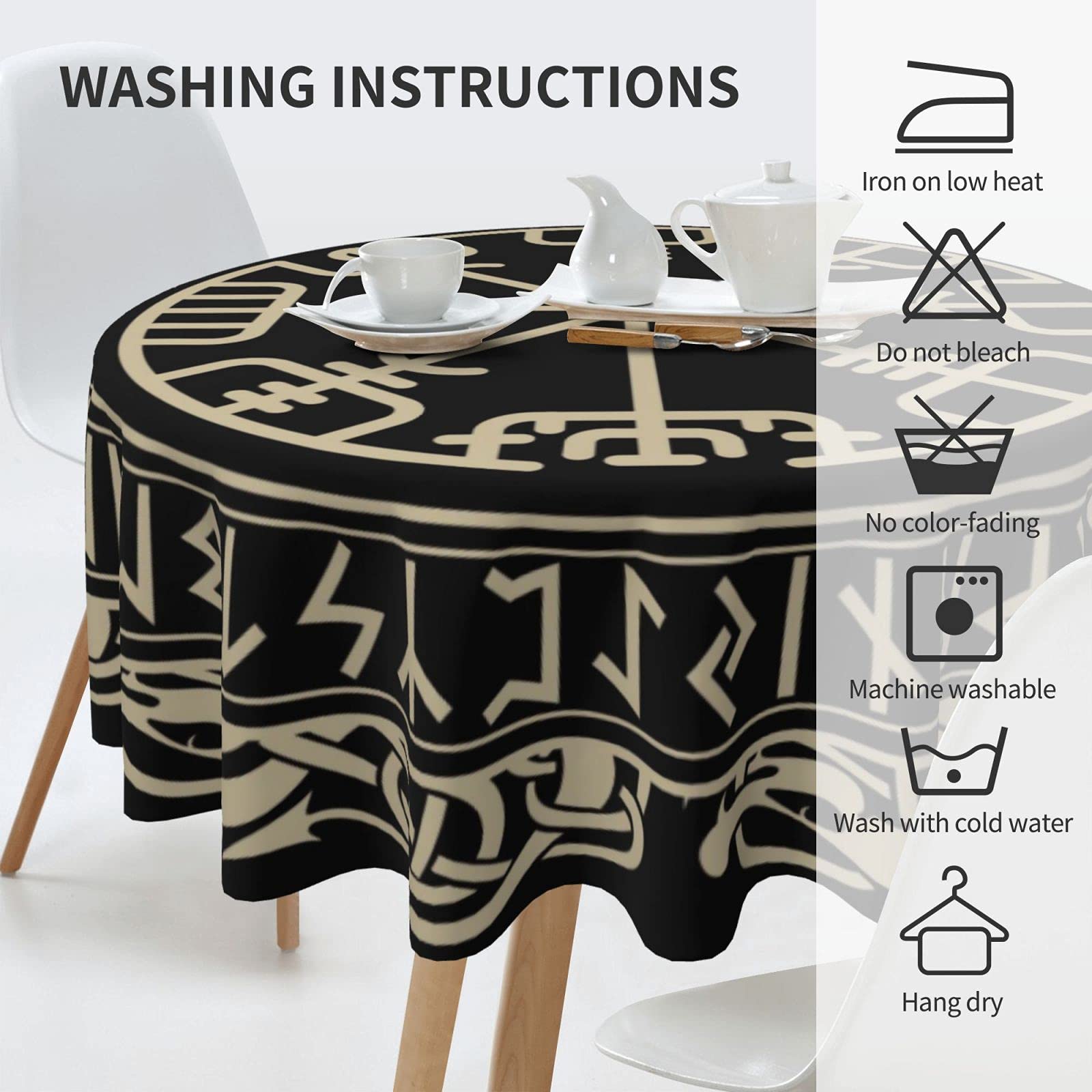 Viking Nordic Celtic Symbol Round Tablecloth - Thick Washable Table Cover for Kitchen, Dining, Party Decor - 60 Inch Round Table Cloth for Daily Use & Home Decor