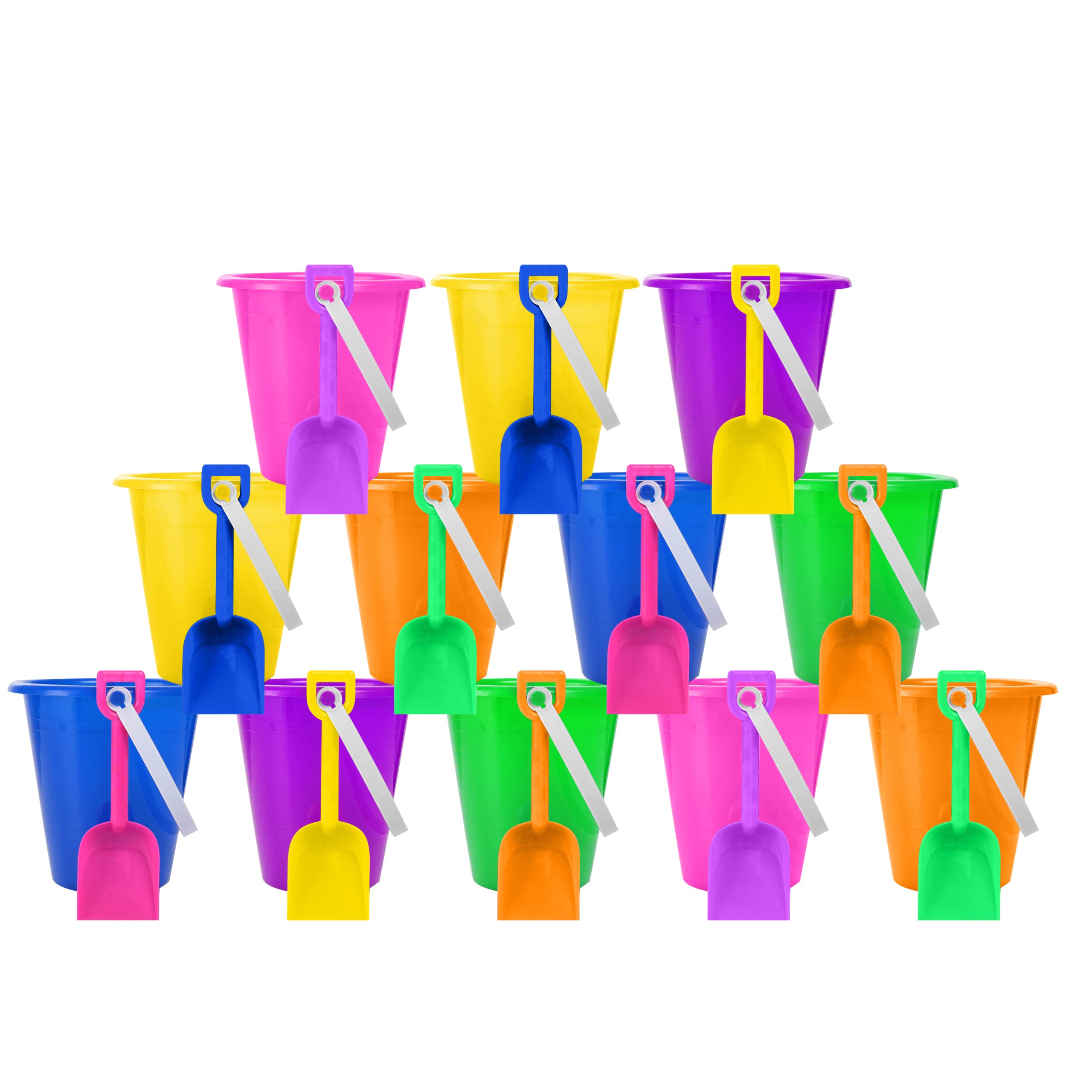 12 Pack Kids Sand Buckets and Shovels Set - 5.5 Inch Small Beach Toys for Summer Outdoor Play, Easter Basket Stuffers & Party Favors - Perfect for Beach Trips, Sandcastles, and Backyard Fun