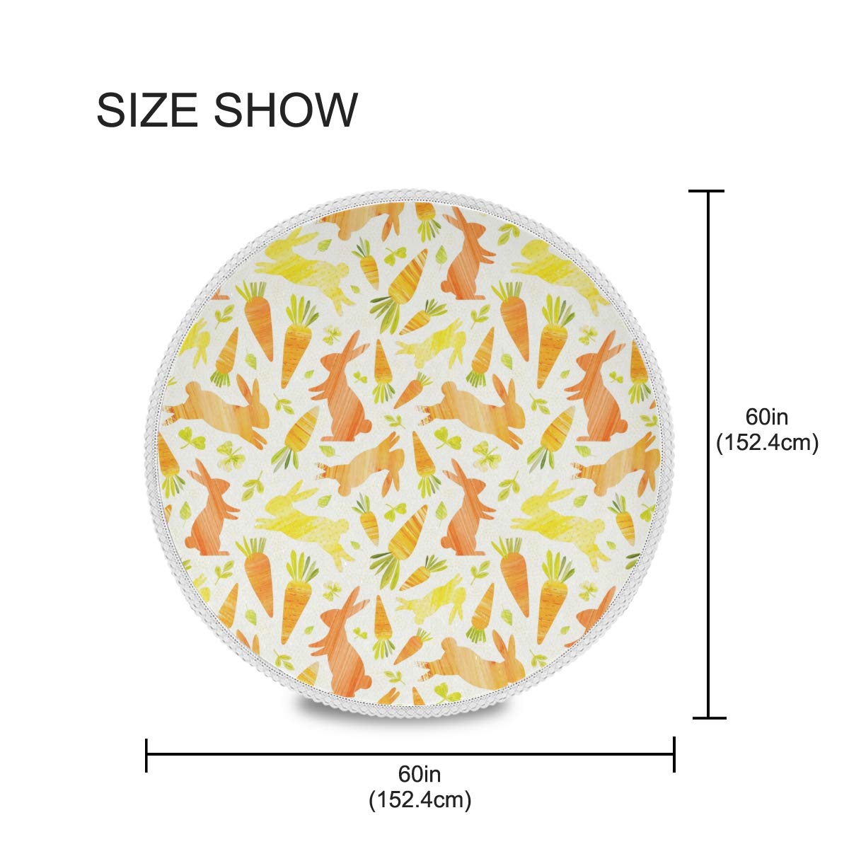 Wamika Easter Bunnies & Carrots Round Tablecloth - 60 Inch Spring Floral Lace Table Cover with Roses, Washable Polyester for Dining Decor | Perfect for Holiday Parties, Weddings, Picnics & Easter Celebrations