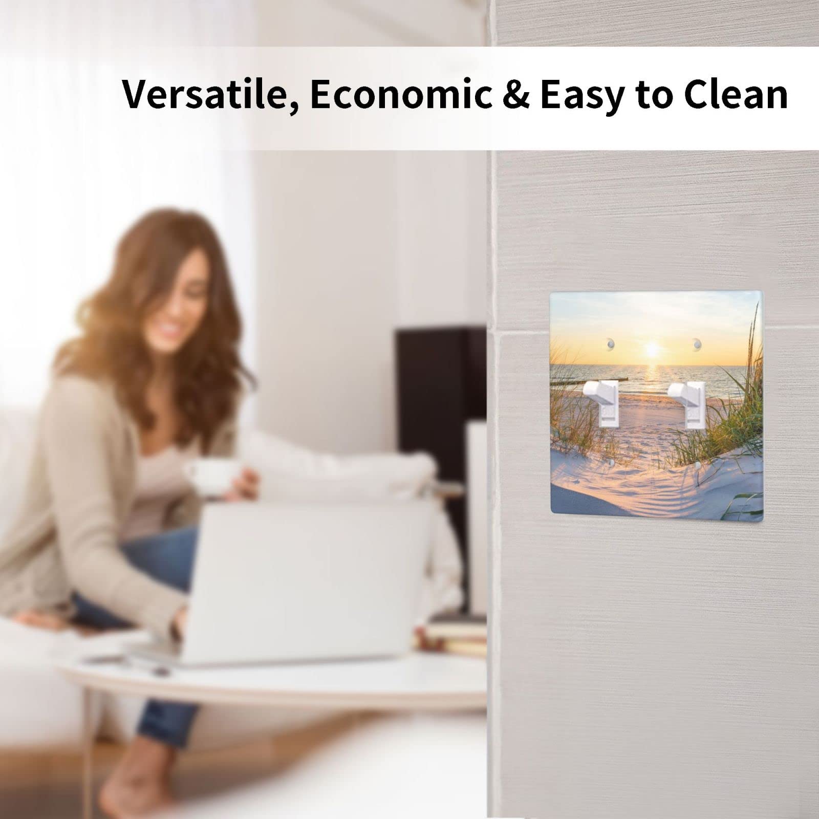 Ocean Beach Themed 2 Gang Light Switch Cover - Decorative Double Toggle Wall Plate, Standard Size Faceplate for Home & Office Decor - Perfect for Coastal, Beach House, and Nautical Theme Rooms