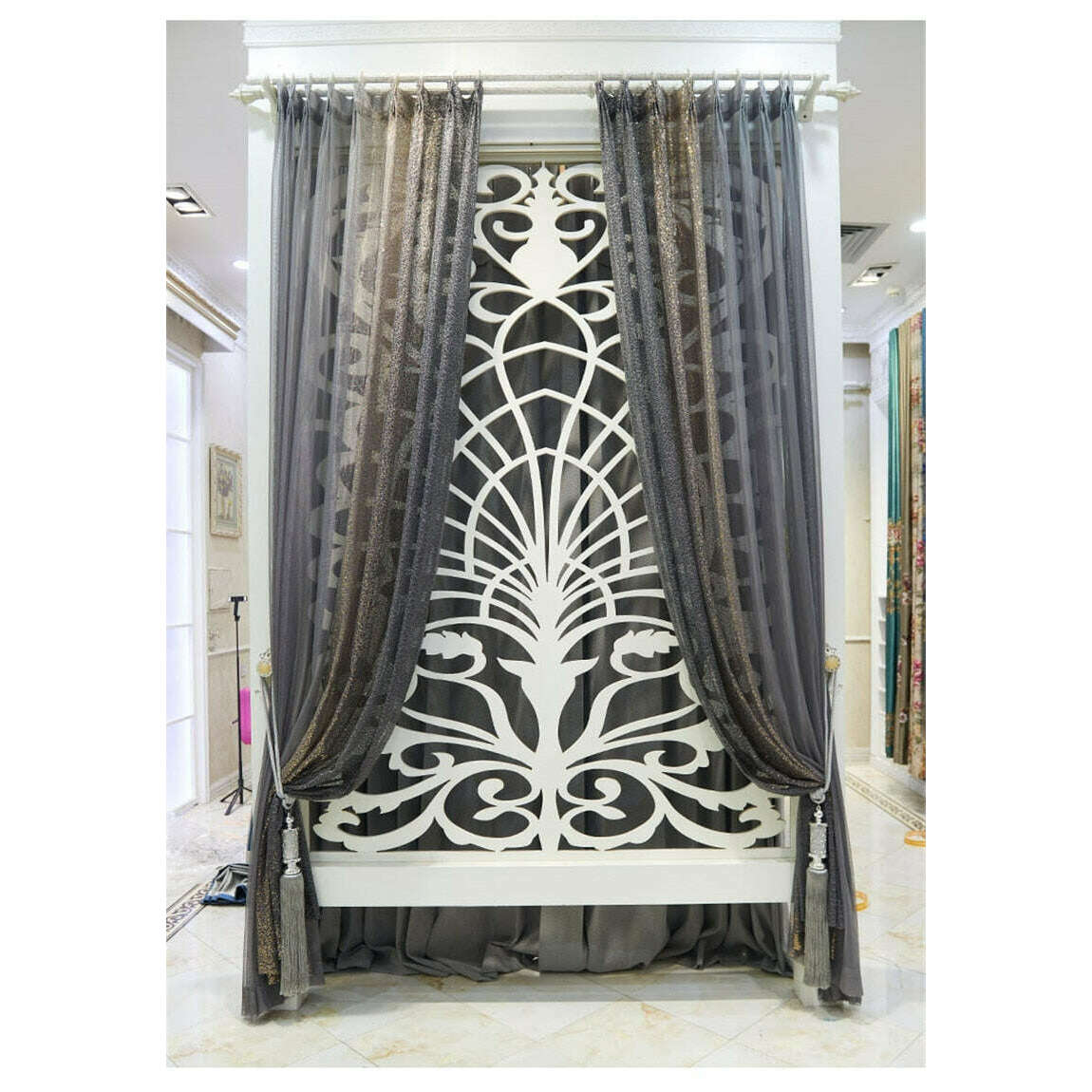 Annapolis Sequin Sheer Curtains - Gray & Gold Glitter Window Drapes for Living Room, Bedroom & Party Decor