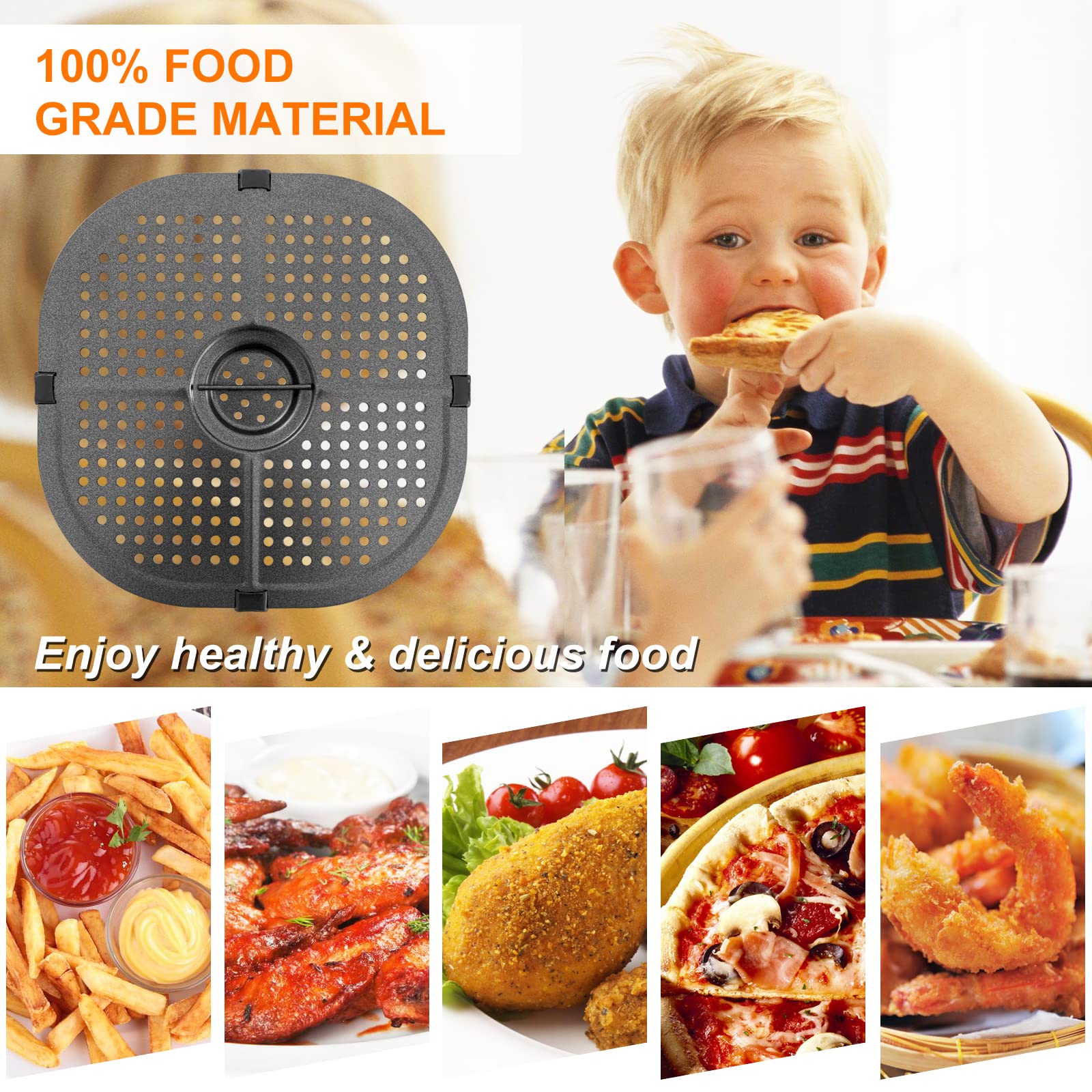 Gourmia GAF798 7QT Air Fryer Grill Pan - 9.1 Inch Square Nonstick Crisper Plate & Rack for Even Cooking | Perfect for Chicken, Steak, Vegetables & More | Compatible with Gourmia 7 Quart Air Fryers