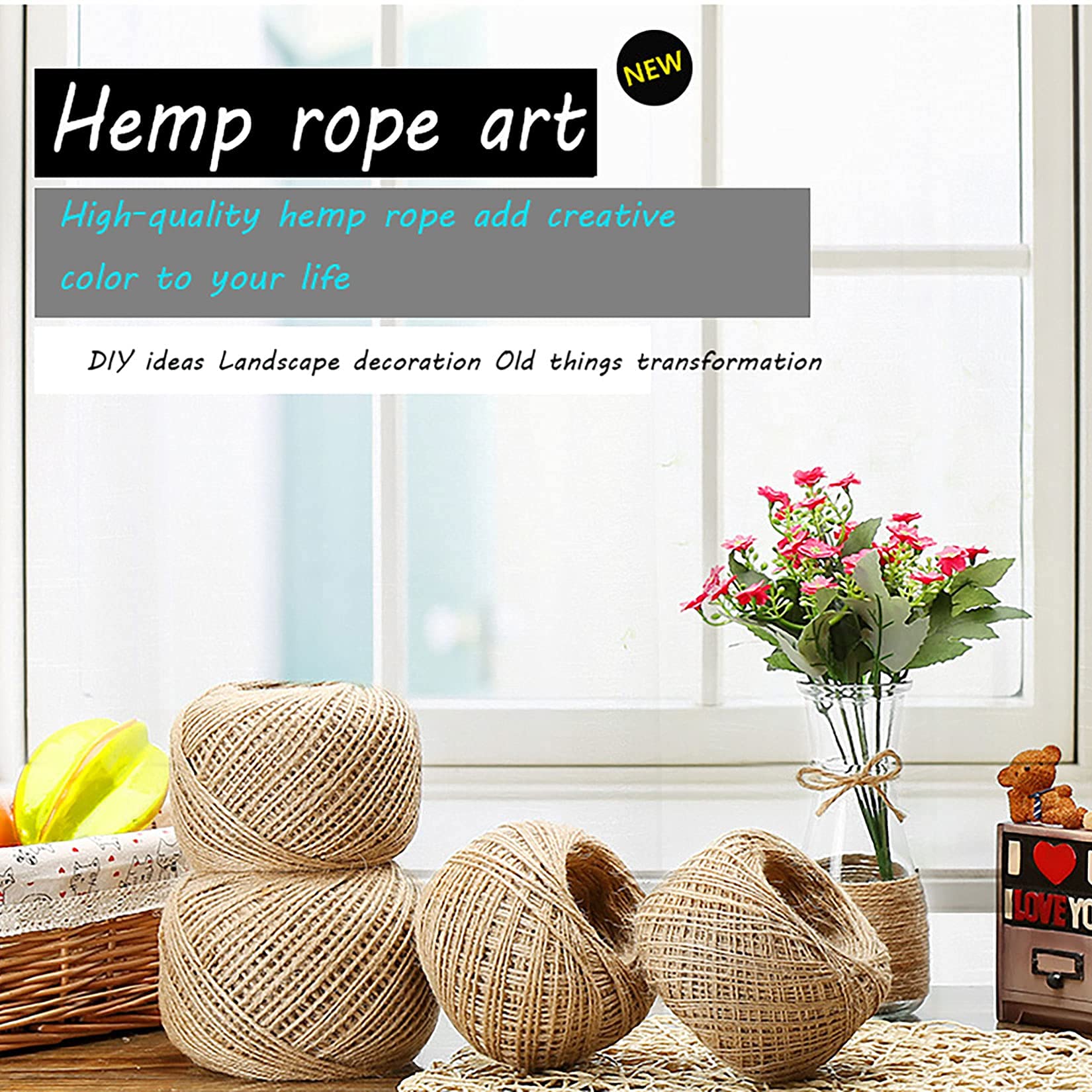 Natural Jute Rope & Hemp Twine - Strong Thick DIY Rope for Cat Scratchers, Gardening Bundling, Home Decor & Crafts | Eco-Friendly & Durable for Indoor/Outdoor Use