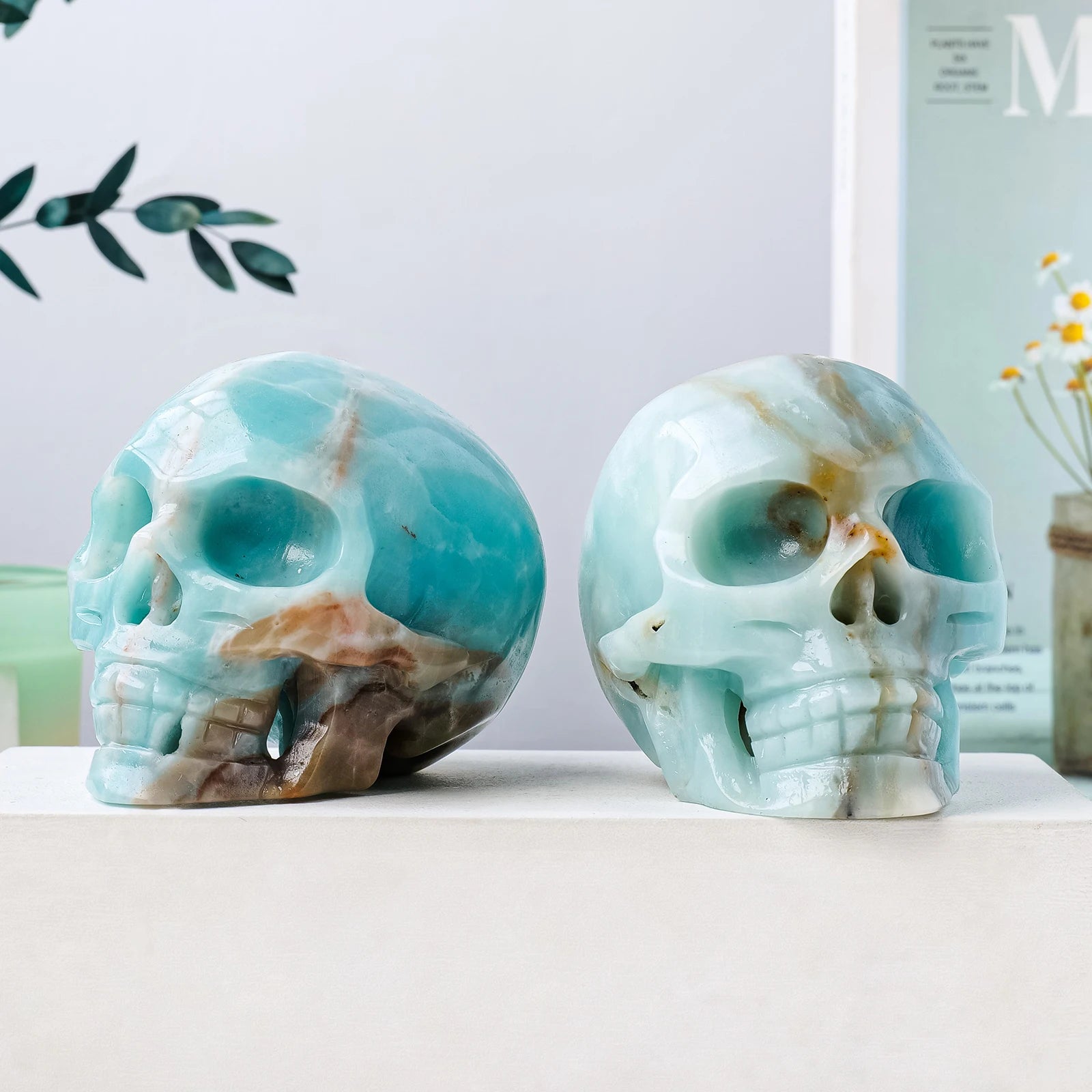 1PC Natural Crystal Sky Blue Amazonite Skull - Hand Carved Healing Gemstone for Home Decor, Meditation & Spiritual Healing | Unique Gift & Feng Shui Decor