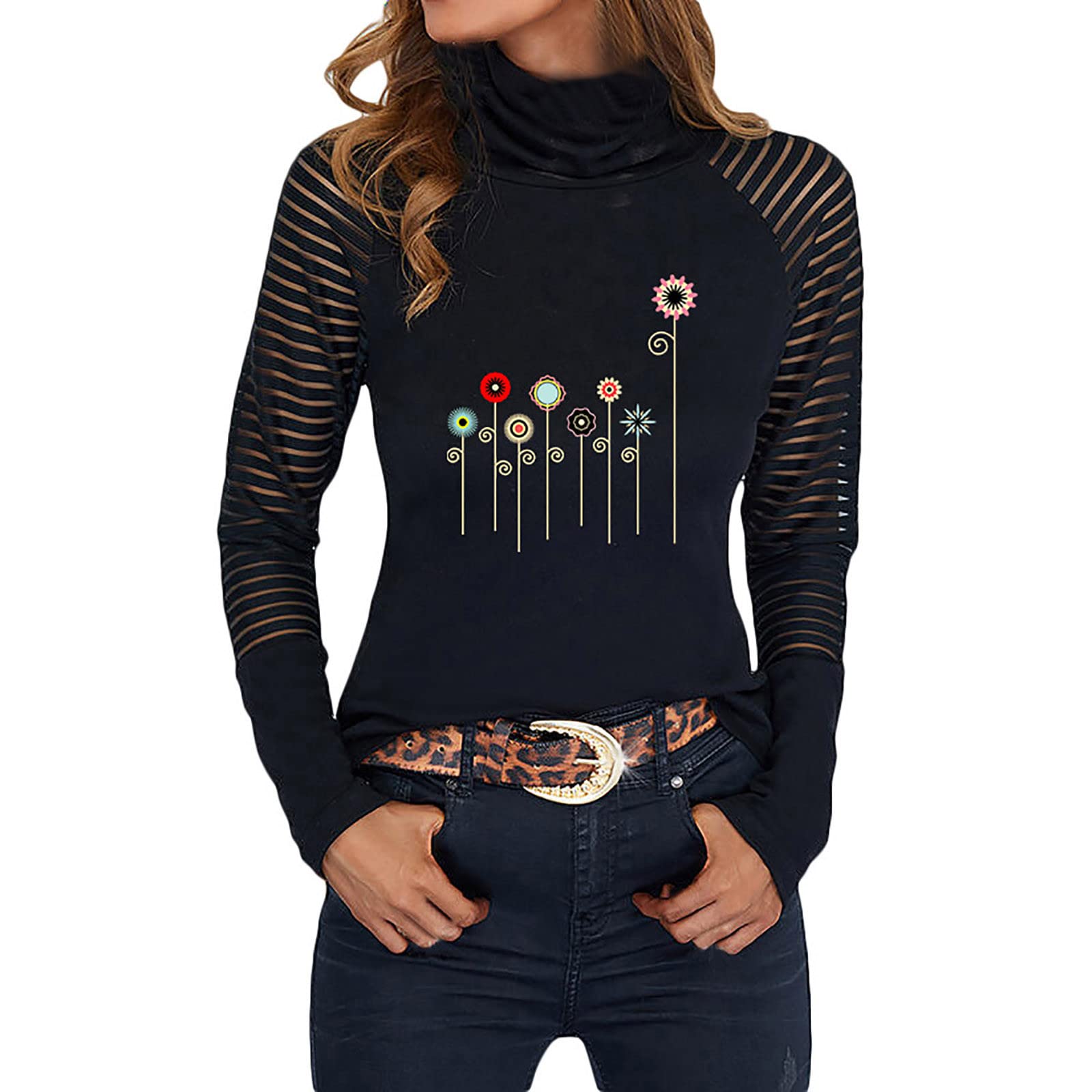 Plus Size Women's Long Sleeve V-Neck Printed Pullover T-Shirt - Casual Blouse & Comfortable Tee for Everyday Wear, Work & Outfits