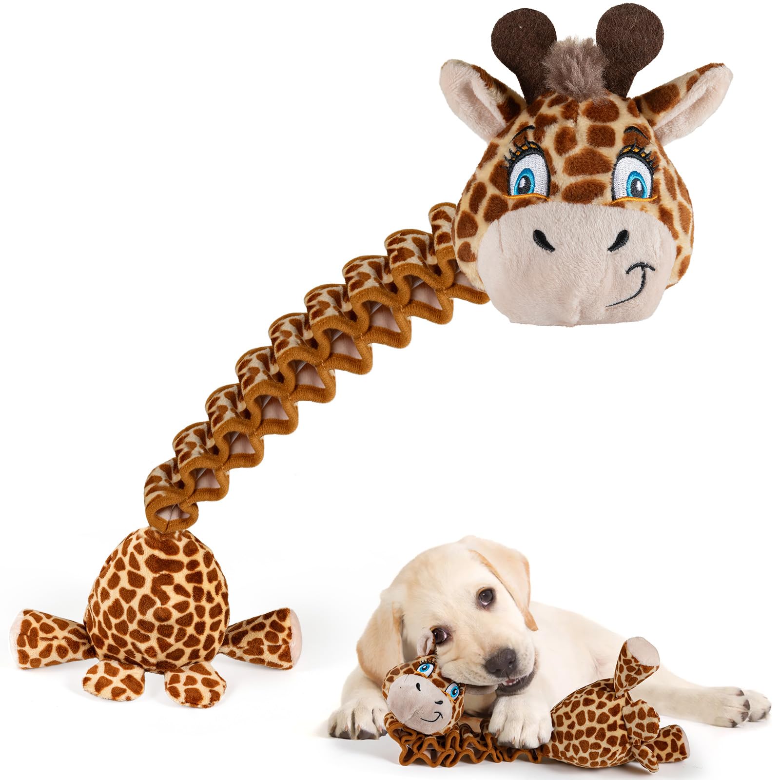 Durable Squeaky Dog Toys for Large Breeds - Interactive Plush Tug of War Toy with Crinkle Paper, Chew-Resistant Stuffed Animal for Puppies & Adult Dogs (Giraffe Design) - Perfect for Playtime, Training & Anxiety Relief