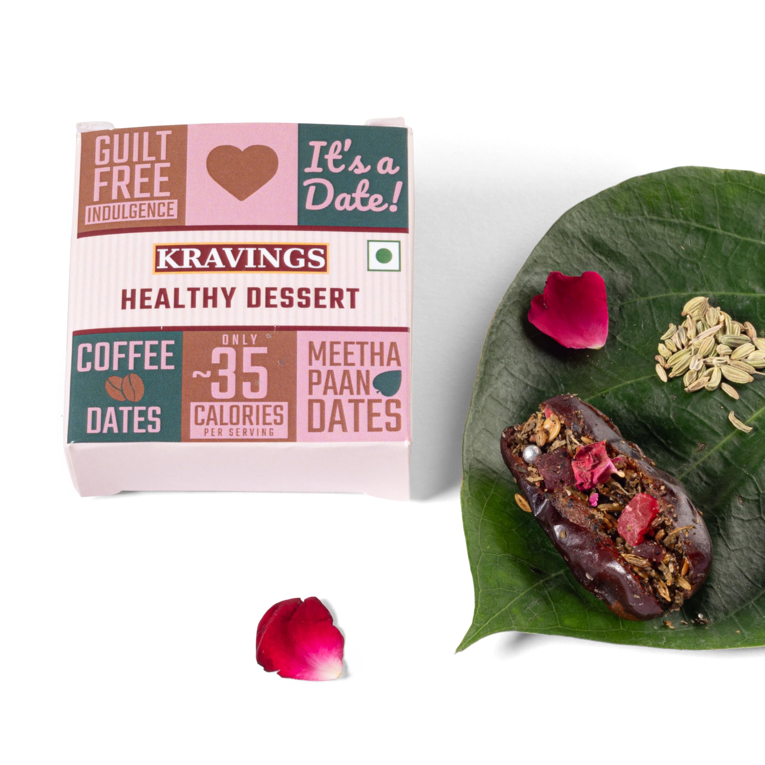 Kravings Meetha Paan Stuffed Dates - Premium Potassium & Iron Rich Snack | Low GI Healthy Energy Boost | Natural Mukhwas Flavor | Trial Pack of 5 Dates - Perfect for After-Meal Treats, Office Snacks & Healthy Dessert Alternatives