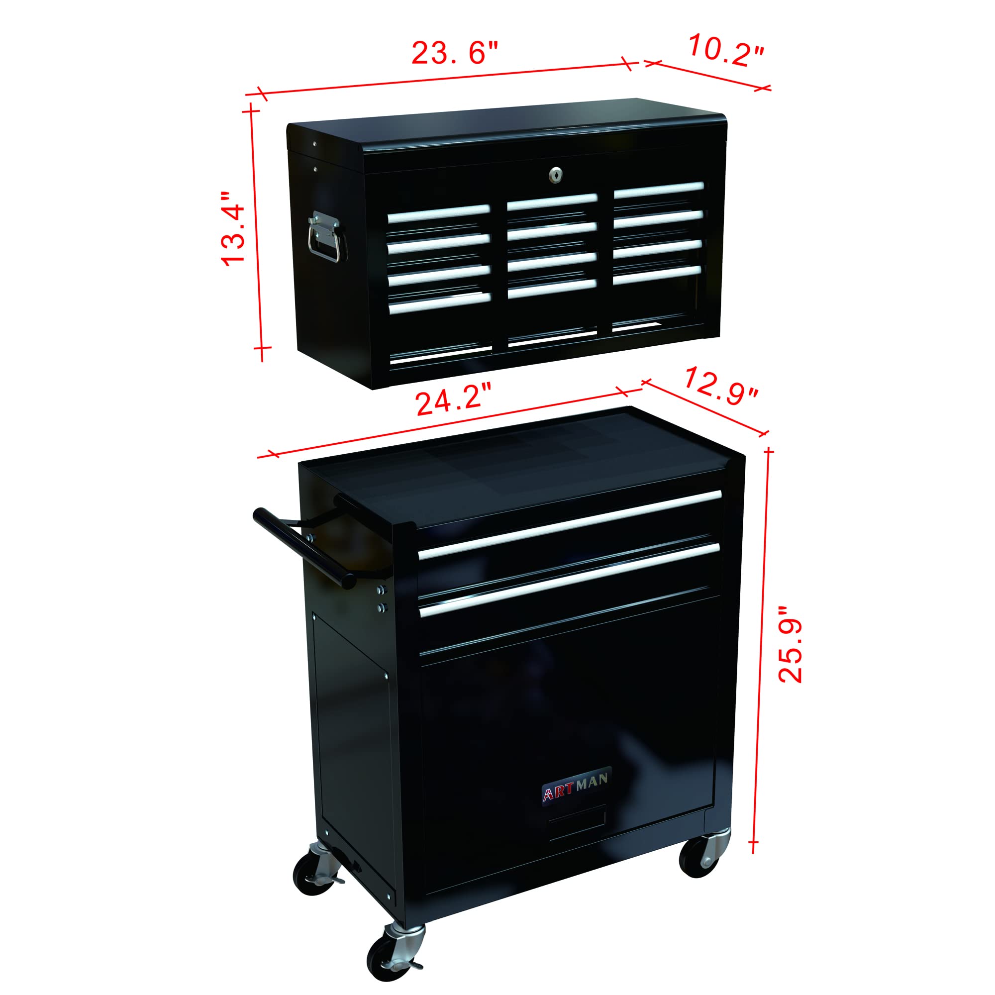 8-Drawer Rolling Tool Chest Cabinet - Heavy Duty High Capacity Tool Storage with Locking System, Removable Organizer & Smooth Sliding Drawers - 4-Wheel Mobile Tool Box for Garage, Workshop, Warehouse (Black) - Perfect for Mechanics, DIY Enthusiasts & Professional Contractors