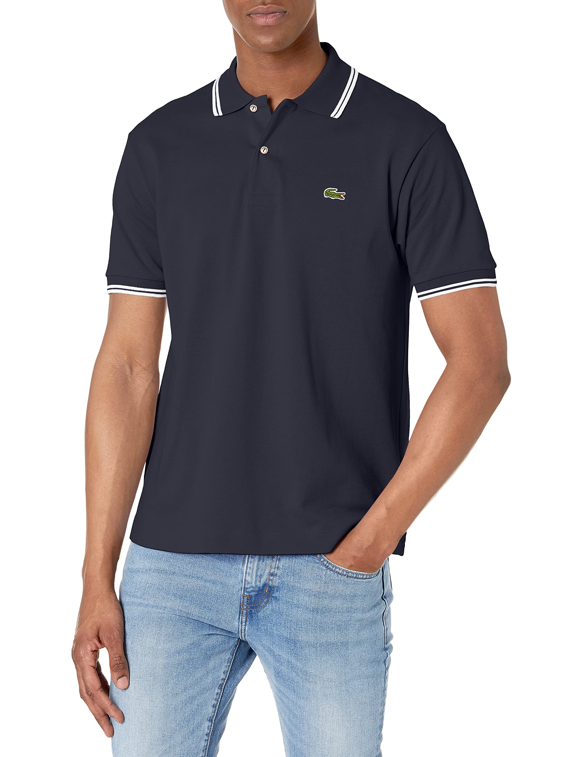 Lacoste Men's Short Sleeve Polo Shirt with Semi-Fancy Collar - Classic Casual Wear for Golf, Office & Summer Outfits