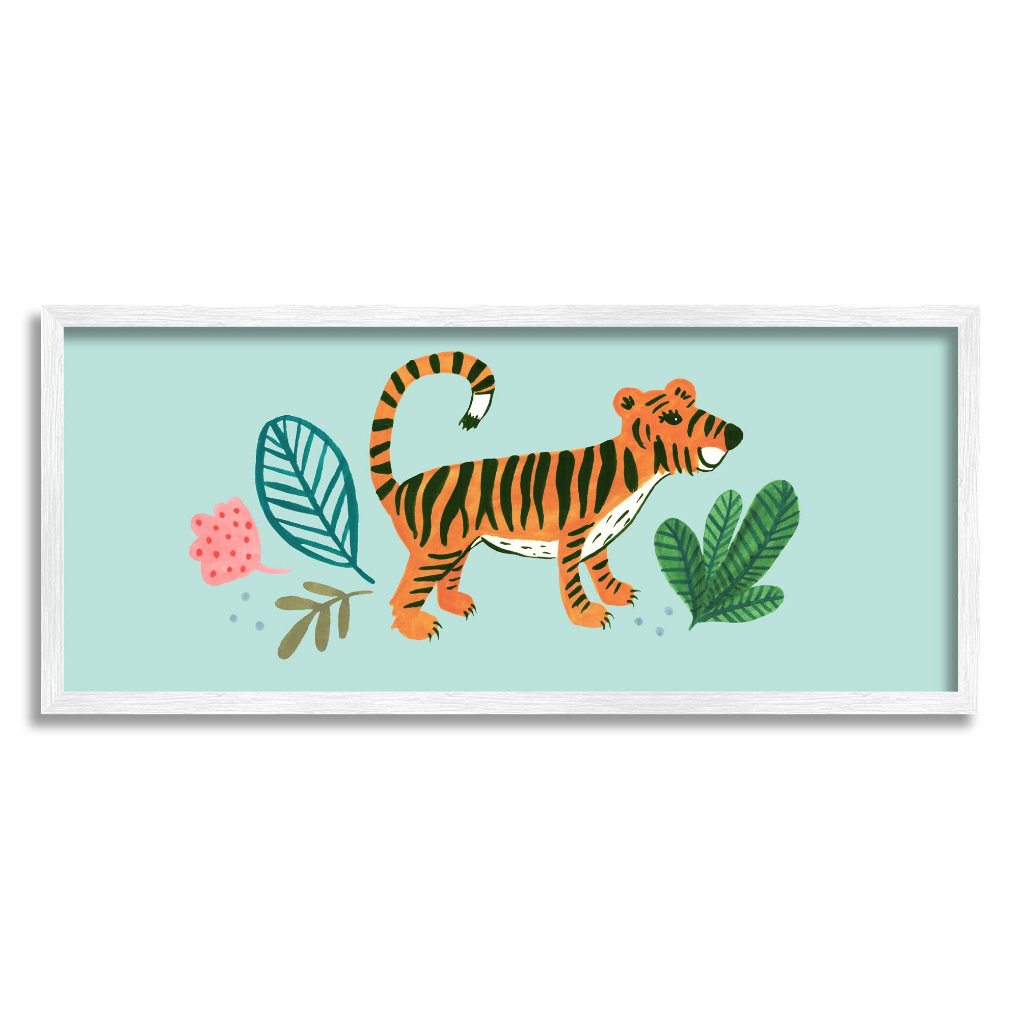 Stupell Industries Adorable Orange Tiger Leaves Plants Wall Art - Heather Strianese Design - Perfect for Nursery, Kids Room & Boho Home Decor