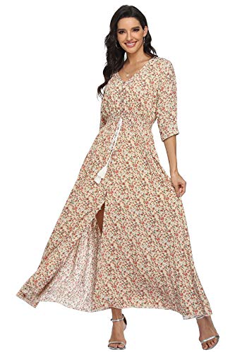 Vintage Floral Maxi Dresses for Women - Long Sleeve Boho Beach Dress with Flowy Design | Perfect for Summer Vacations, Music Festivals & Boho Chic Outfits