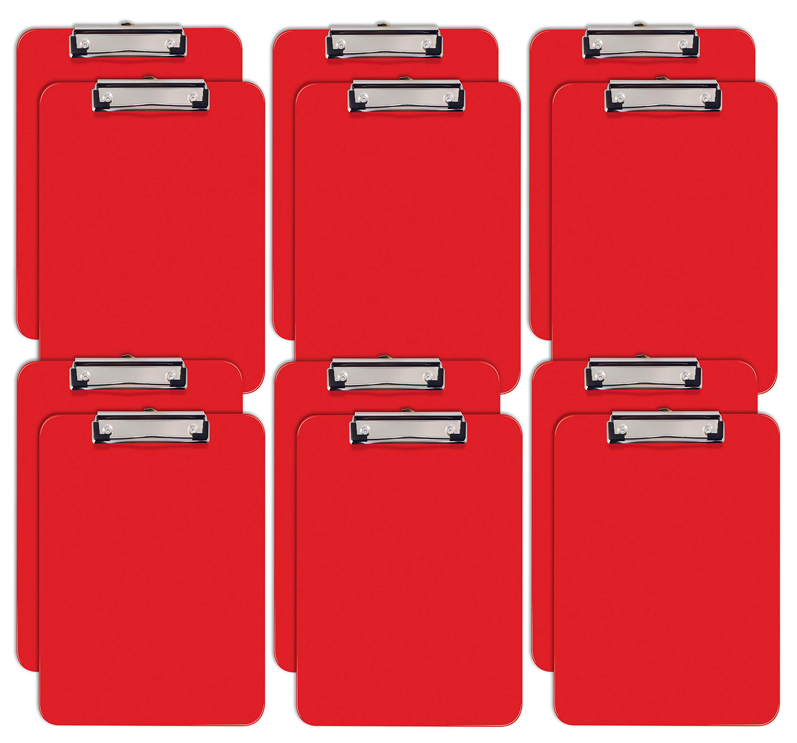 Durable Red Plastic Clipboards - 12 Pack, 12.5 x 9 Inch with Low Profile Clip - Office Supplies for Teachers, Students & Professionals - Perfect for Classrooms, Meetings & Document Organization