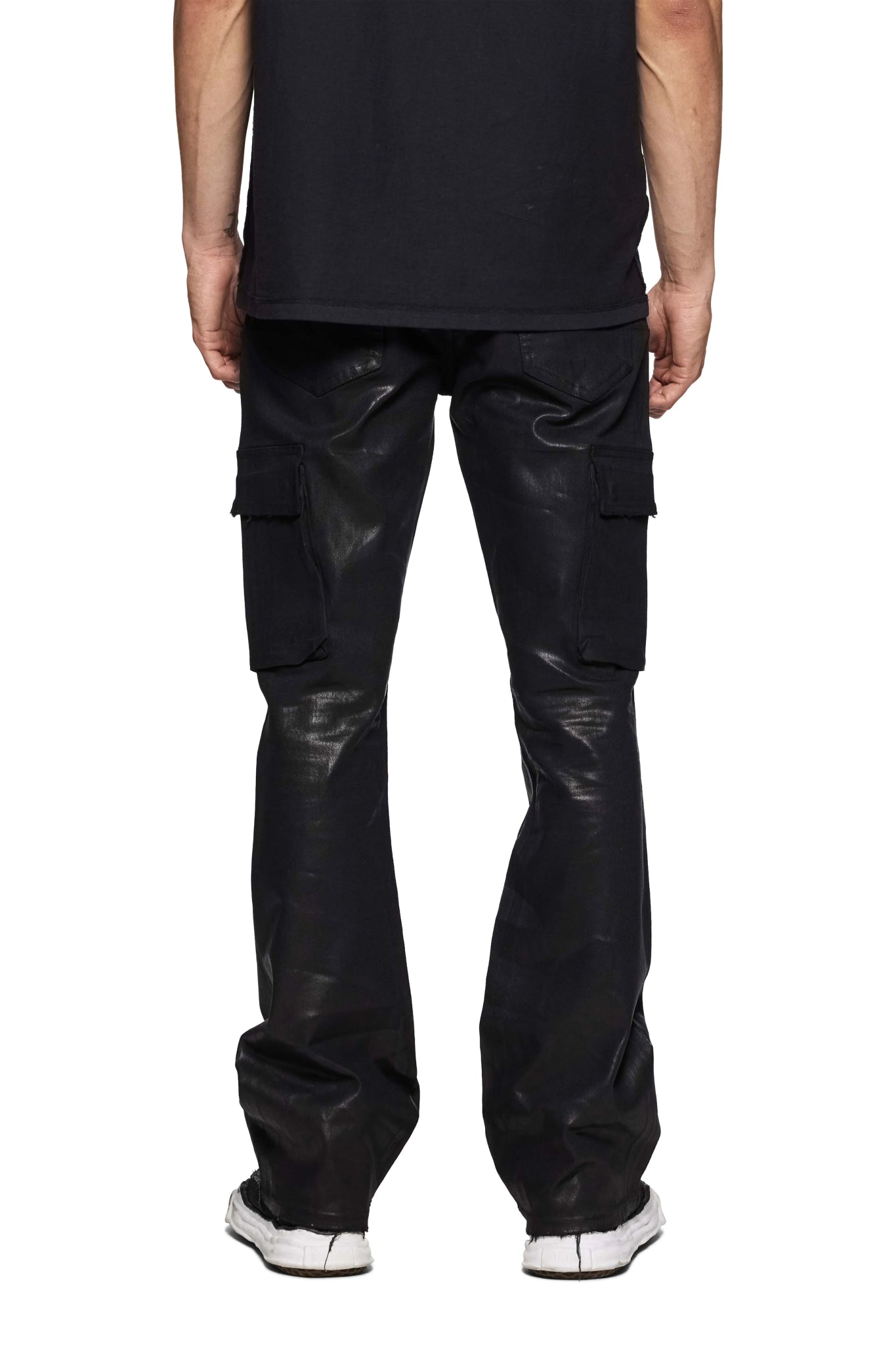 Purple Brand P004 CFVR Coated Cargo Pants Flare Leg Black - Stylish Streetwear for Men | Perfect for Urban Fashion & Casual Outings