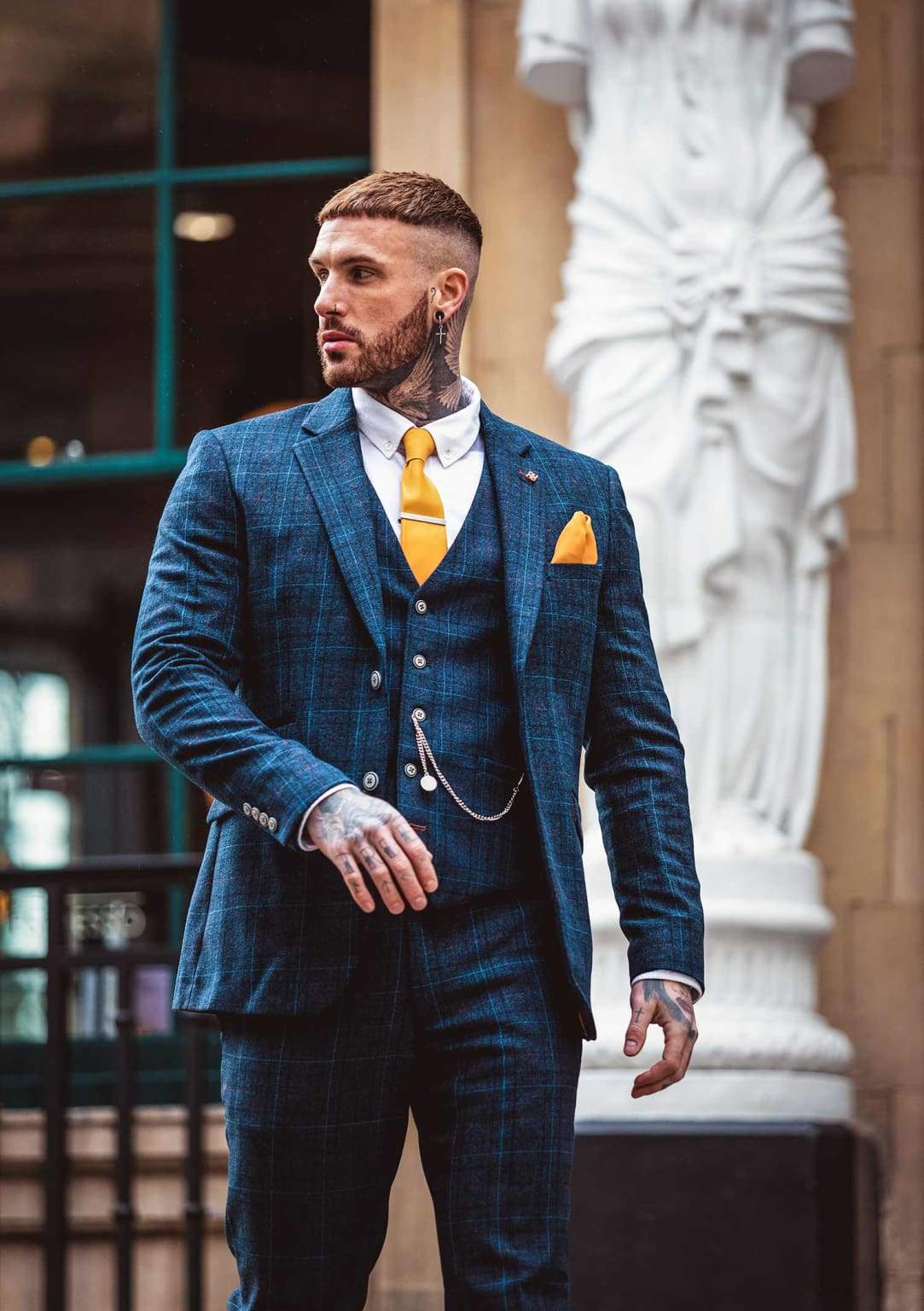 Cavani Men's Cody Blue Three Piece Suit - Premium Slim Fit Business Suit for Weddings, Office & Formal Events