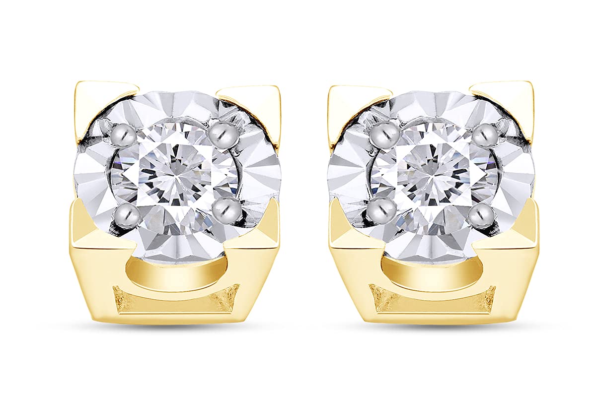 1/4 Carat Round Cut Natural White Diamond Stud Earrings for Women - 14k Gold Plated 925 Sterling Silver Solitaire Jewelry Gift (I2-I3 Clarity, I-J Color, 0.25 CTTW) - Perfect for Weddings, Anniversaries & Everyday Elegance
