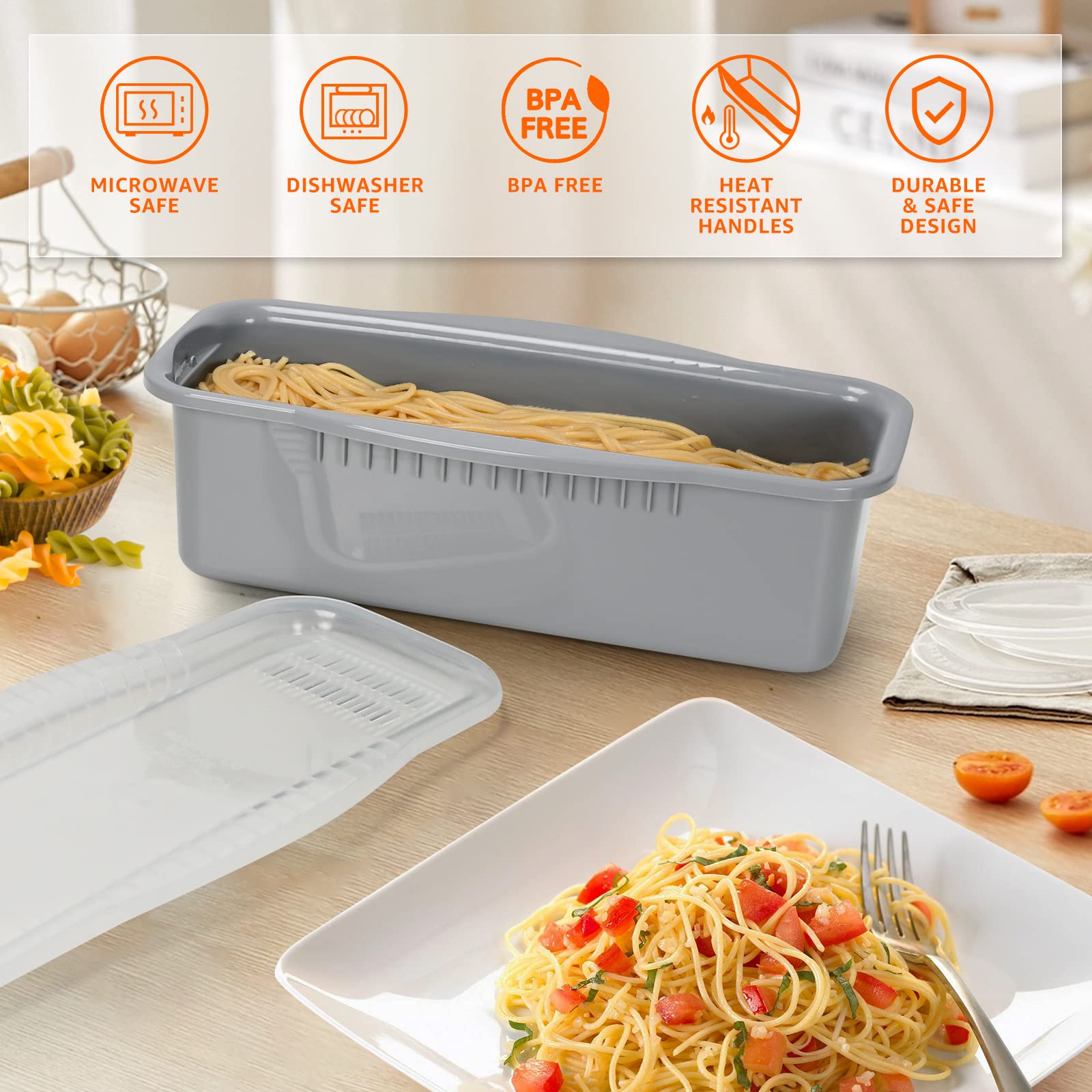 Microwave Pasta Maker Steamer with Straining Lid - Quick 10-15 Minute Spaghetti Cooker - Perfect for Dorms, Offices & College Kitchens - Easy Microwave Meal Prep for Busy Students & Professionals