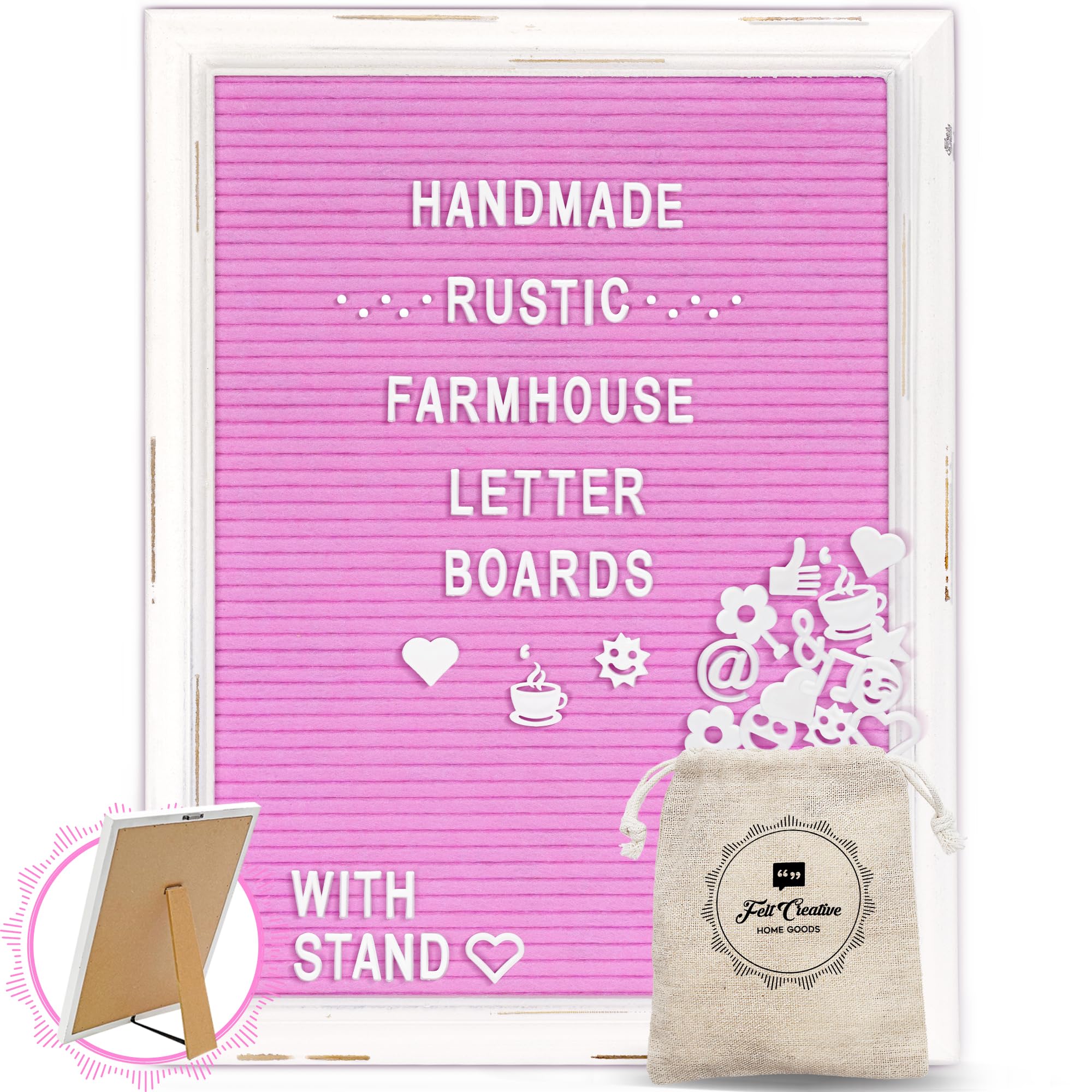 Pink Felt Letter Board with Rustic Wood Frame - 12x16 Changeable Message Board for Baby Announcements, Rustic Farmhouse Decor - Includes 350 Letters & Stand - Perfect for Nursery Decor, Gender Reveal Parties, and Home Decoration