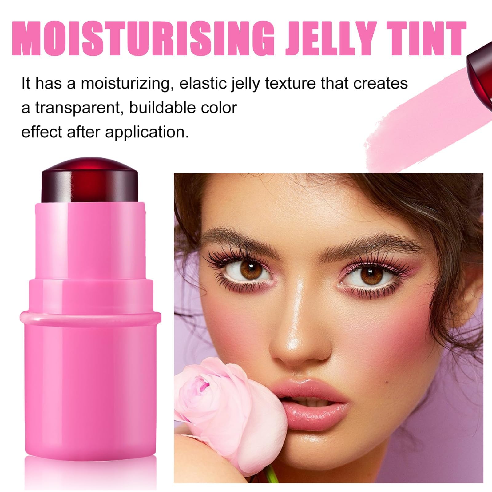 Water Jelly Tint Stick - Long Lasting Hydrating Lip & Cheek Stain, Sheer Jelly Blush & Lip Gloss with Cooling Effect, 1000+ Swipes (04# Rose Pink) | Perfect for Natural Makeup, Daily Wear & On-the-Go Touch Ups