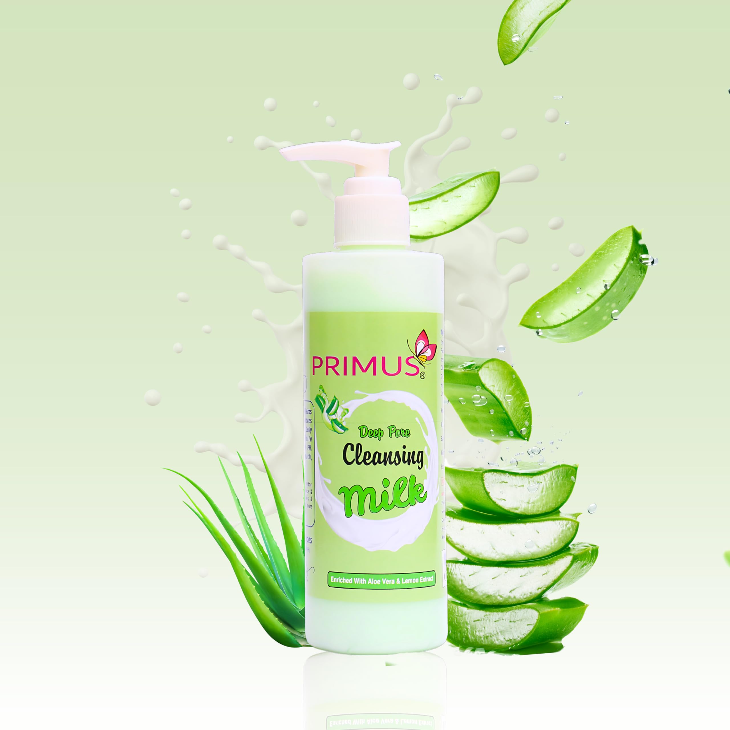 Primus Aloe Vera & Lemon Extracts Cleansing Milk - Ultra Clean & Refreshing Facial Cleanser | Makeup Remover & Daily Face Wash | 250ml | Perfect for Sensitive Skin & Post-Workout Refresh