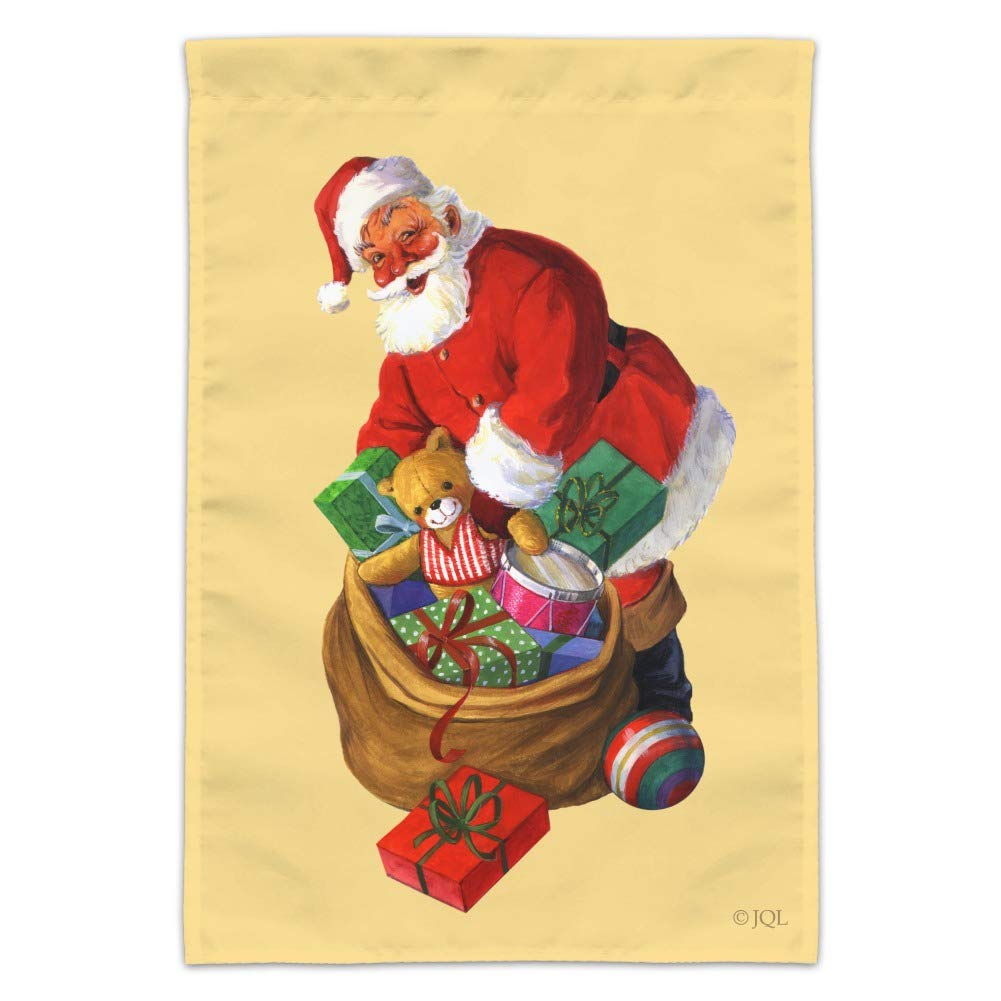 Santa and His Bag of Toys Christmas Holiday Garden Flag - Outdoor Decorative Yard Banner for Festive Seasonal Decorations