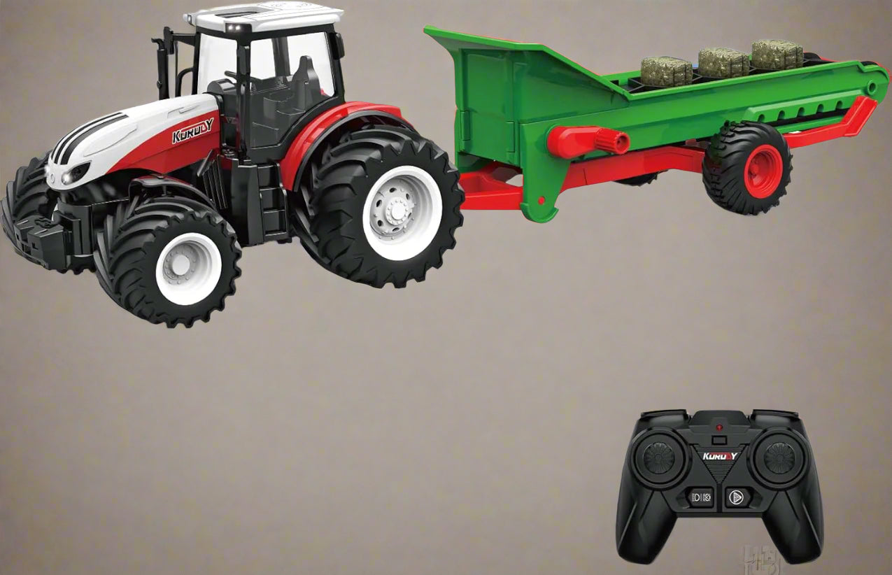 2.4G 1:24 Scale 6 Channel Remote Control RC Farm Tractor with Trailer - Model 712936 | Realistic Toy Vehicle for Kids & Adults, Perfect for Farm Playsets, Collectors & Off-Road Racing Fun