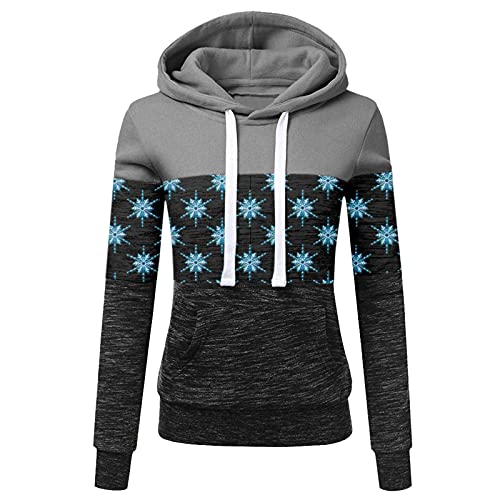 Women's Long Sleeve Pullover Hoodie - Casual Stitched Sweatshirt with Color Block Design (Gray, XL) | Perfect for Fall Layering, Lounge Wear & Outdoor Activities