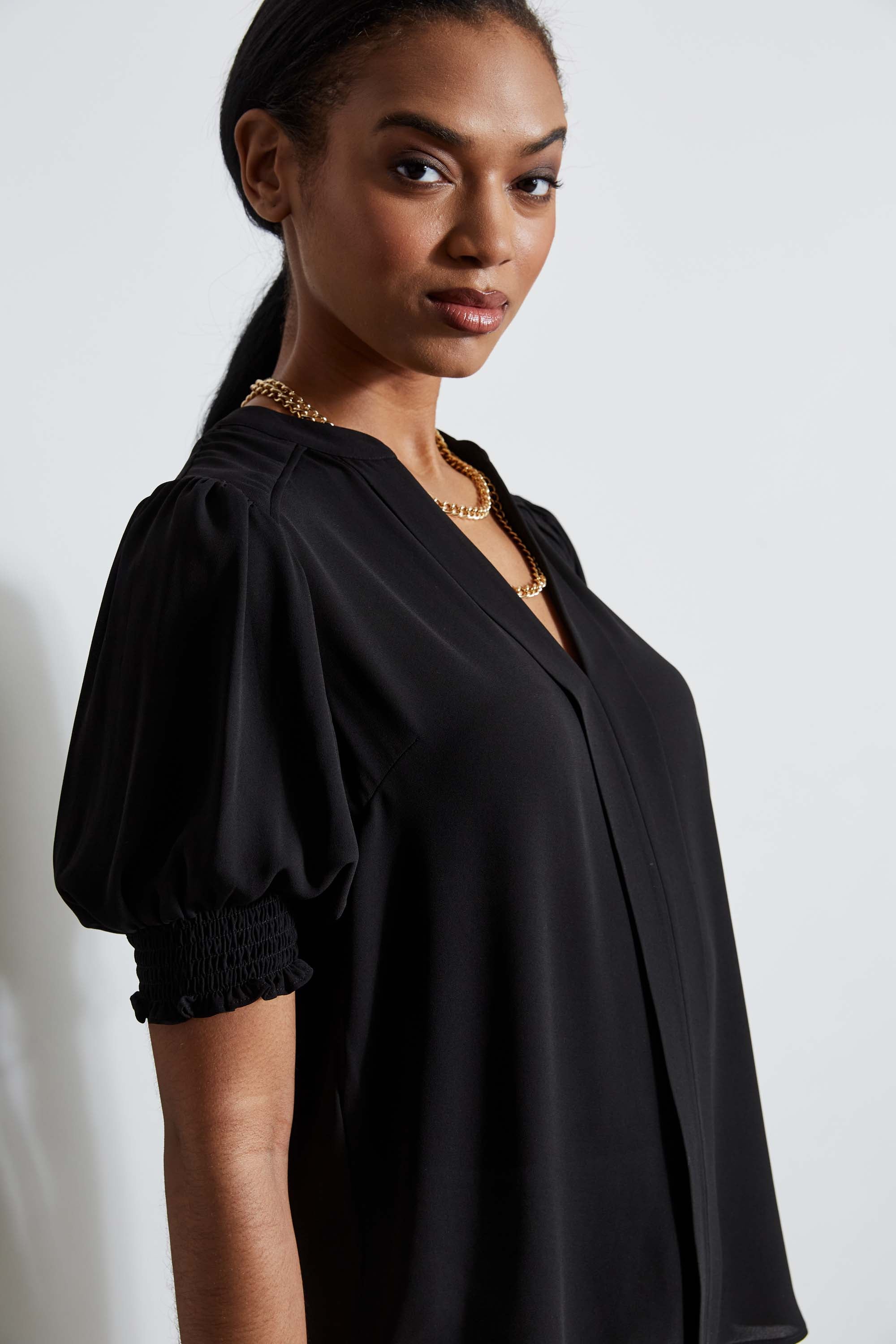 Tahari Women's Split Neck Blouse - Elegant V-Neck Casual Top for Work & Evening Outfits | Perfect for Office, Dates & Special Occasions