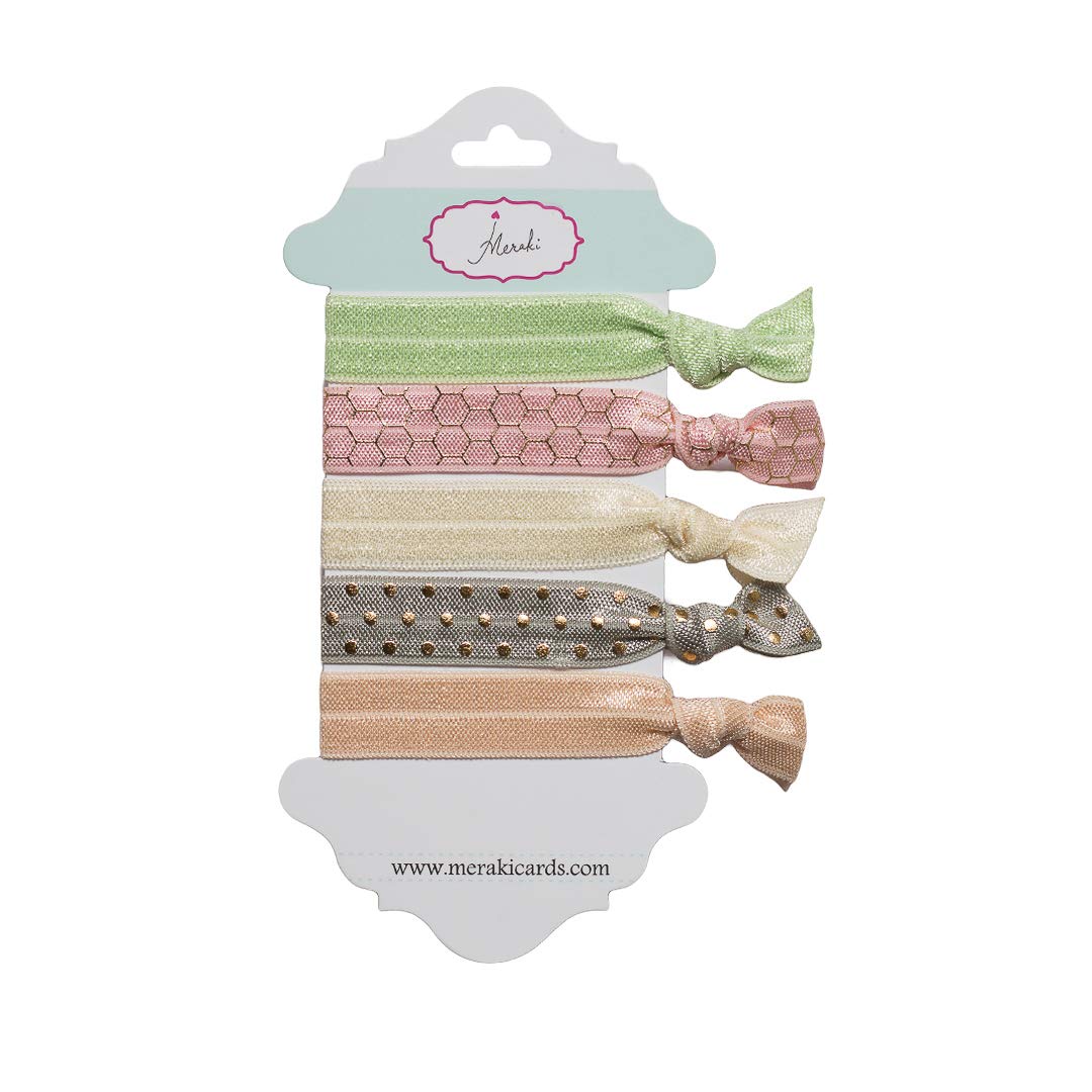 Meraki Cards First Crush Polyester Ponytail Holders Hair Bands for Women - Pack of 5 | Soft & Stretchy Hair Ties for Gym, Work, or Everyday Use
