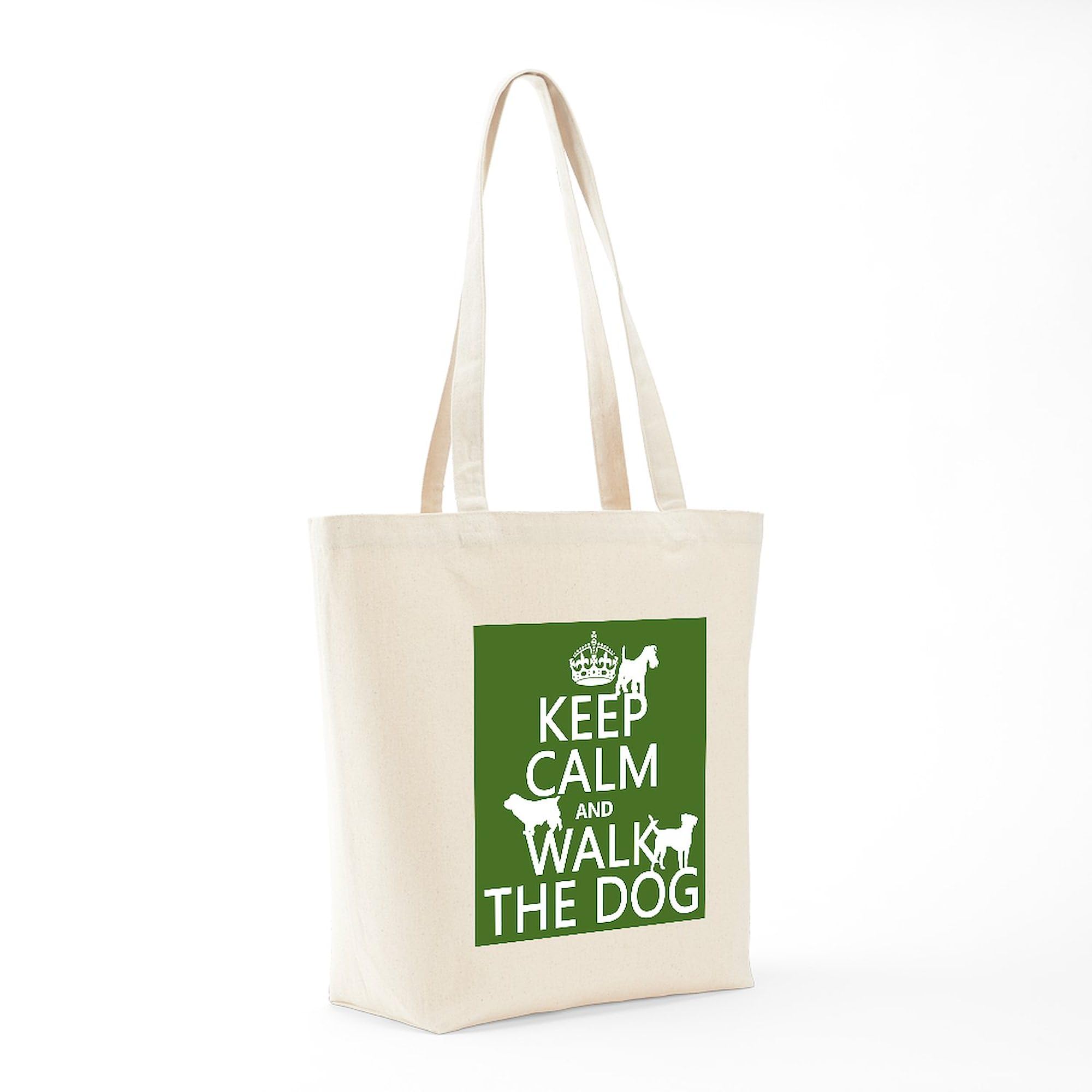 Keep Calm And Walk The Dog Tote Bag - Natural Canvas Reusable Shopping Bag for Groceries, Beach & Daily Use