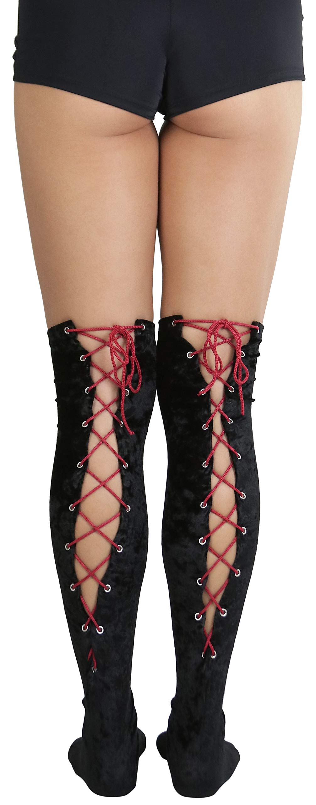 ToBeInStyle Women's Opaque Thigh High Stockings with Lace-Up Backseam - Sexy Unlaced Design for Fashion, Cosplay & Special Occasions