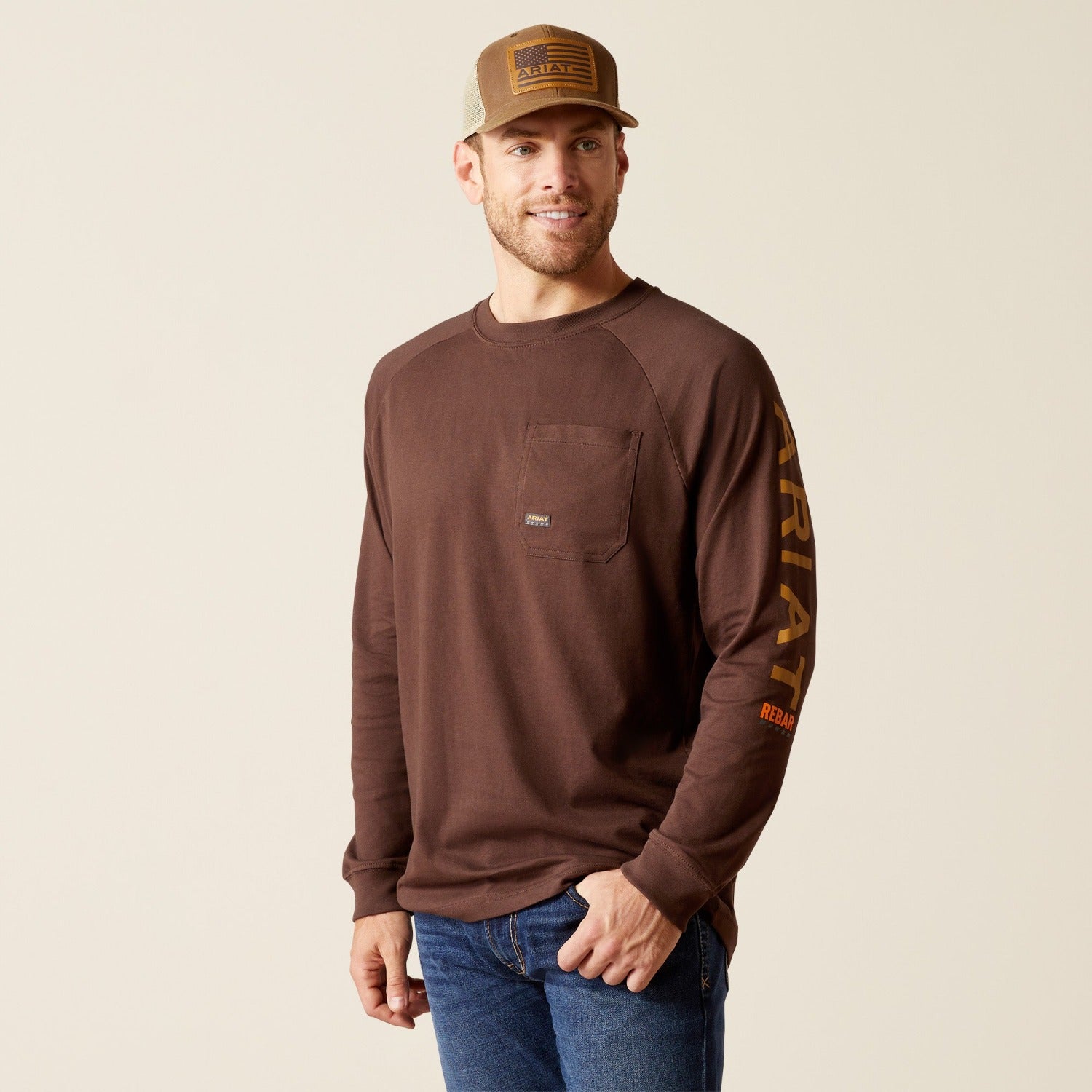 Ariat Men's Rebar Cotton Strong Graphic Long Sleeve T-Shirt - Durable Workwear for Construction, Farming & Outdoor Activities