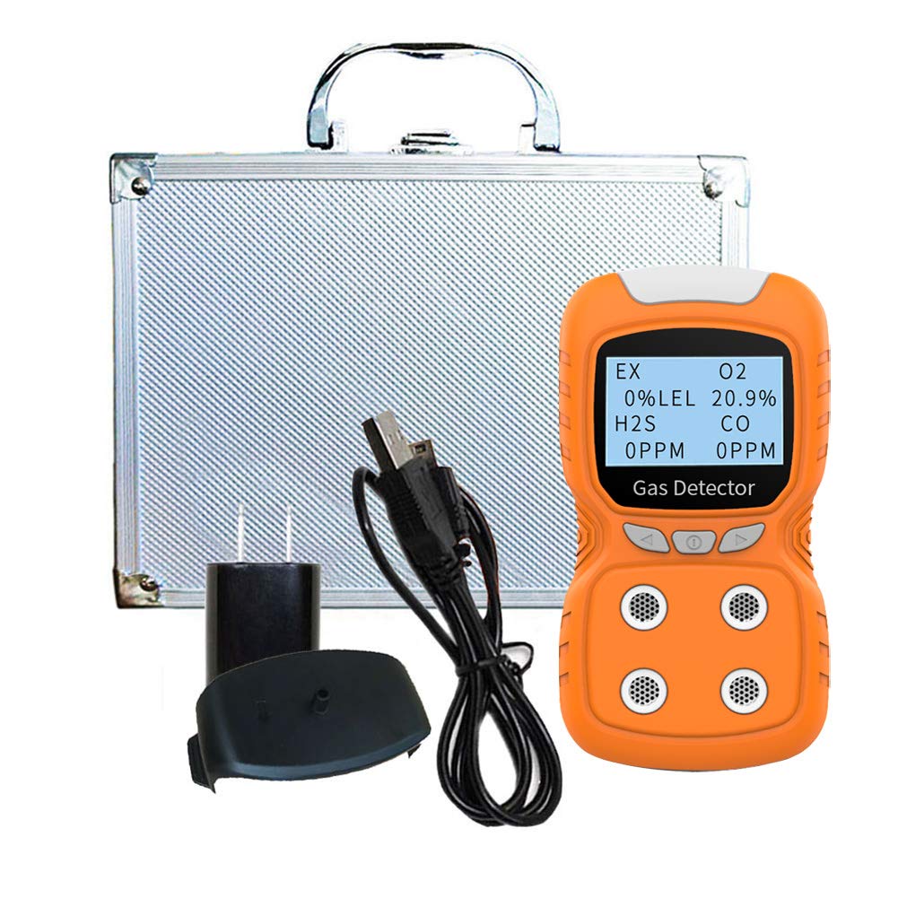 Portable Gas Detector - Gas Clip 4 Multi-Gas Monitor with LCD Display, Rechargeable Battery, Sound/Light Alarms for CO, O2, H2S Detection - Perfect for Industrial Safety, Confined Space Entry & Home Air Quality Testing (2 Year Warranty)