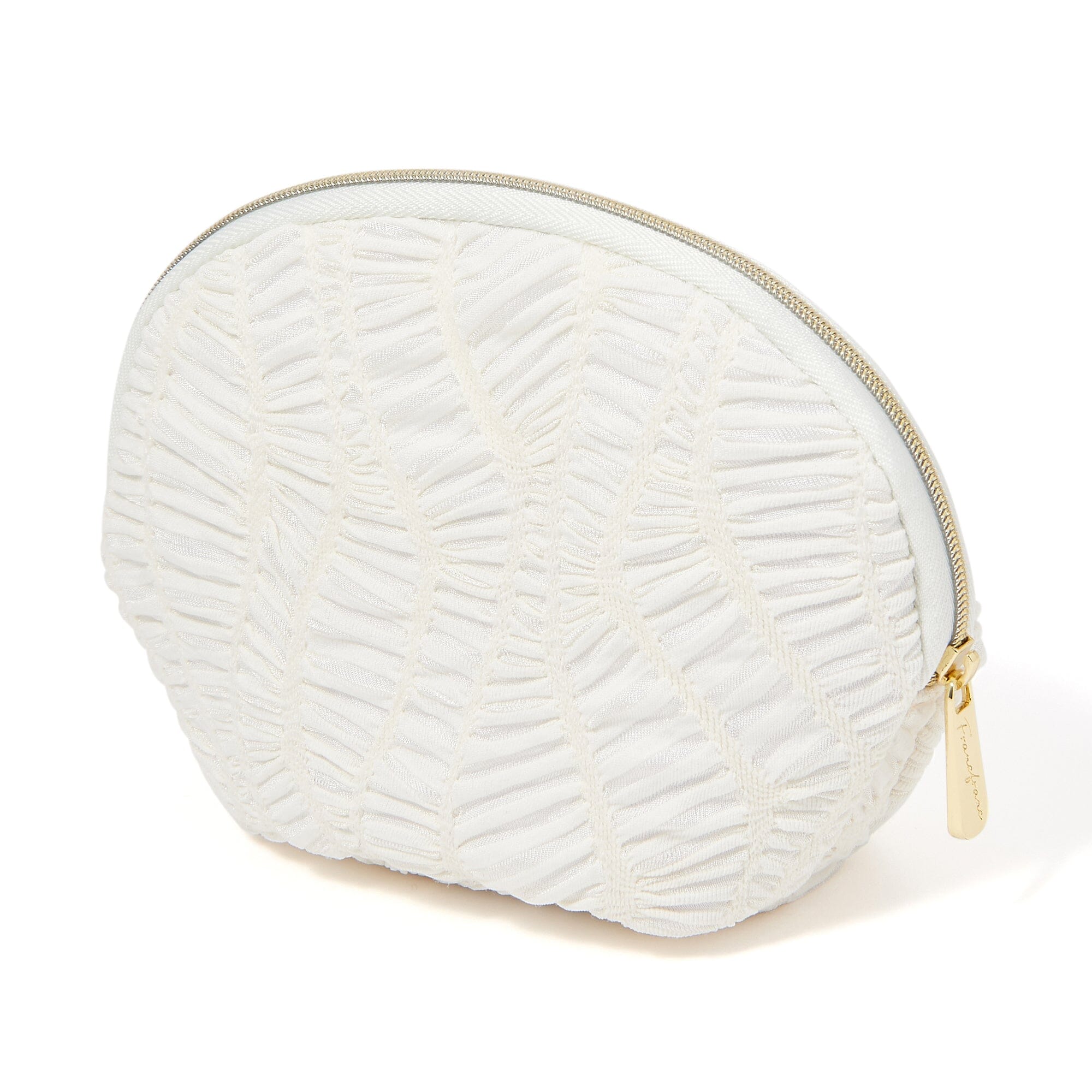Premium Embossed Round Leather Pouch in Ivory - Elegant Storage for Jewelry, Coins & Small Essentials | Perfect Gift for Women & Travel Accessories