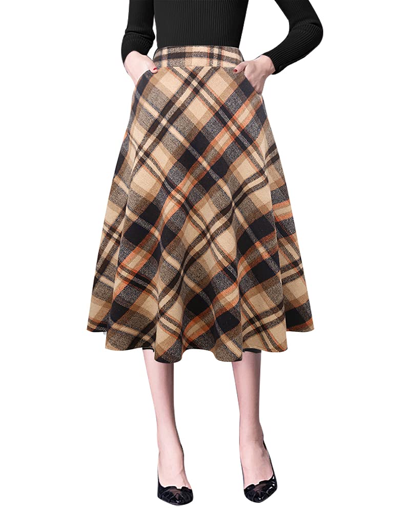 IDEALSANXUN Women's High Waist A-Line Pleated Wool Midi Skirt - Perfect for Office, Fall Winter Outfits & Casual Chic Style