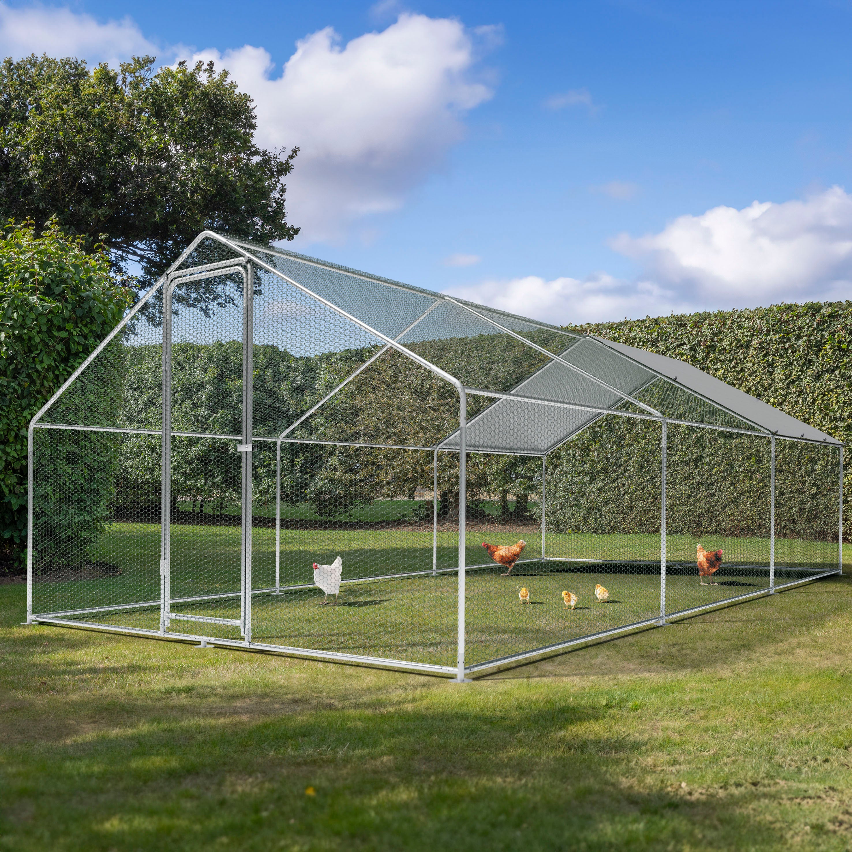 3x6x2m Galvanized Steel Walk-In Chicken Coop with Roof Cover & PVC Coated Wire Mesh - Durable Poultry Enclosure for Backyard, Farm, or Garden Use (Model DG280)