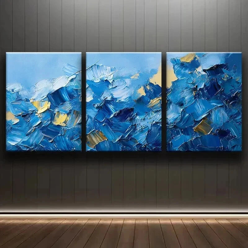 3-Piece Abstract Blue & Gold Oil Painting Wall Art Set - Framed Canvas 60x90cm - High Quality Print - 100% Australian Made - Ready to Hang - Perfect for Living Room, Bedroom & Office Decor