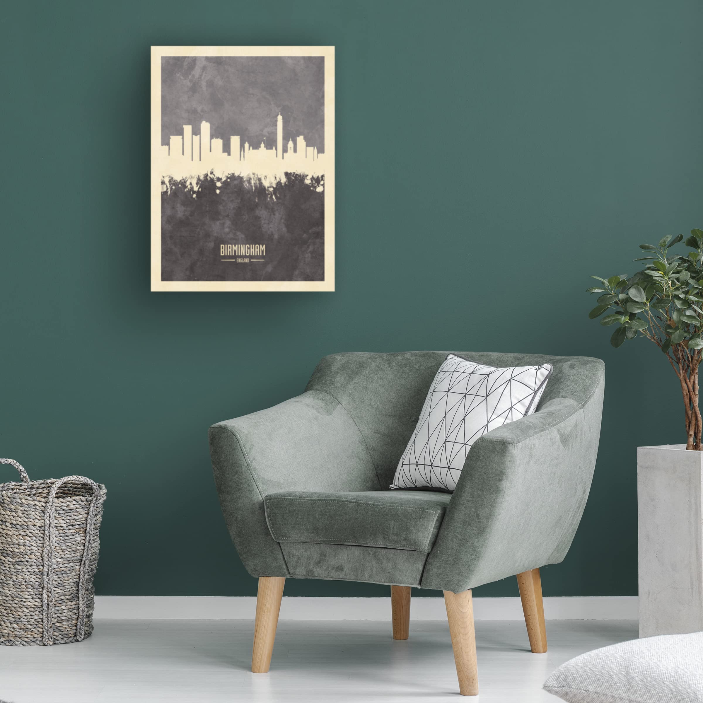 Michael Tompsett Birmingham England Skyline Gray Canvas Art Print - Modern Cityscape Wall Decor for Living Room, Office & Bedroom
