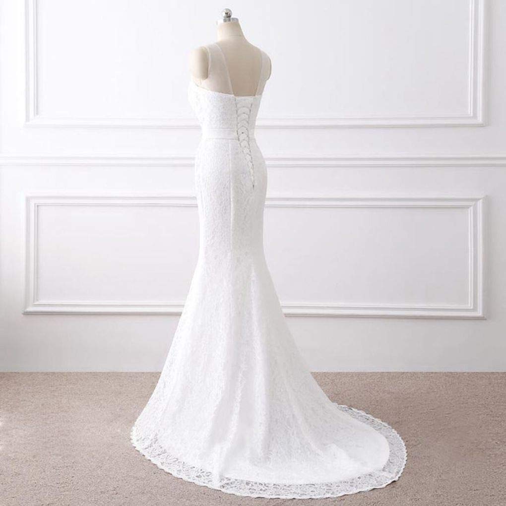 Elegant High Neck Lace Beaded Mermaid Wedding Dress for Women | Bridal Gown for Beach, Church & Formal Weddings | Plus Size Options Available