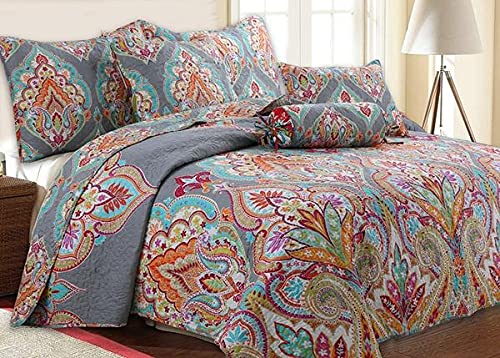 Premium 3-Piece Multicolor Quilt Set - 100% Cotton Bedding for Full/Queen Size Beds | Soft & Breathable Bedroom Decor | Perfect for Master Bedroom, Guest Room & Dormitory