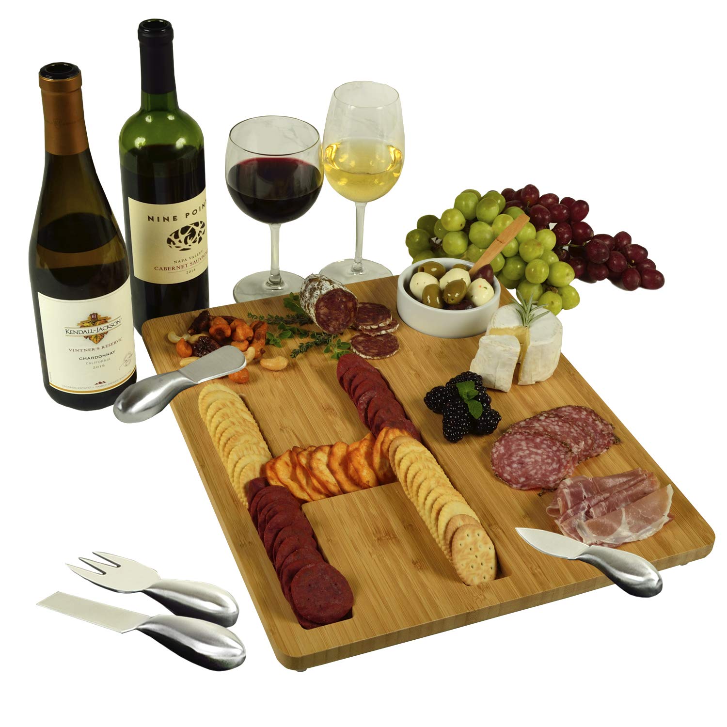 Personalized Monogrammed Bamboo Cheese & Cracker Serving Board Set with Cheese Tools & Ceramic Bowl - Letter H - Perfect for Wine Parties, Charcuterie Boards & Housewarming Gifts