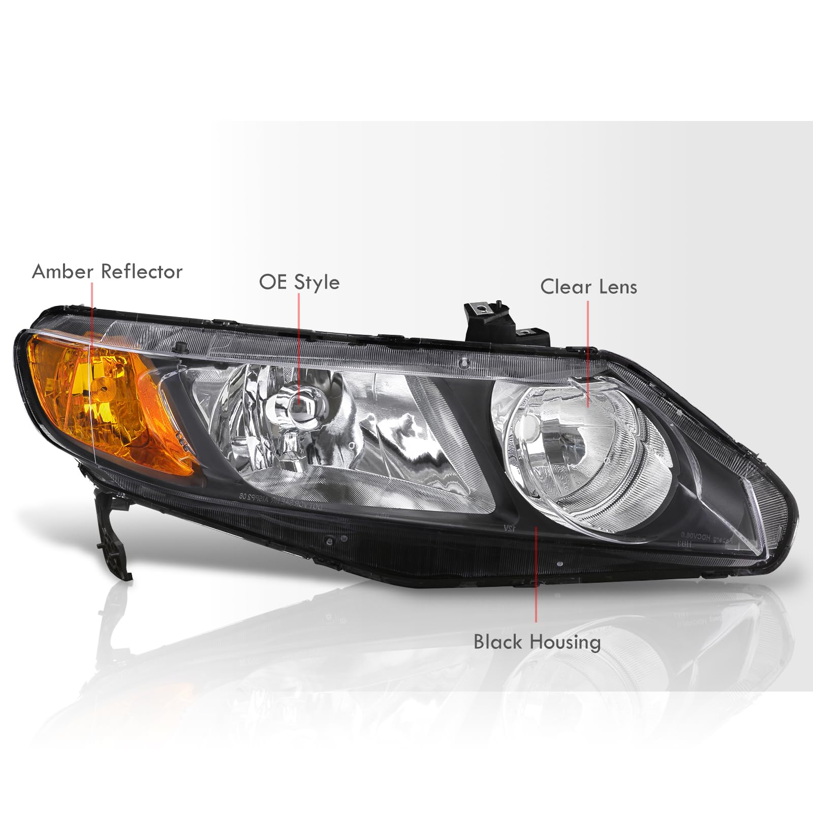 Black Housing Clear Lens Headlights for Civic Sedan 2006-2011 - Amber Reflector Bumper Lamps Pair for Night Driving