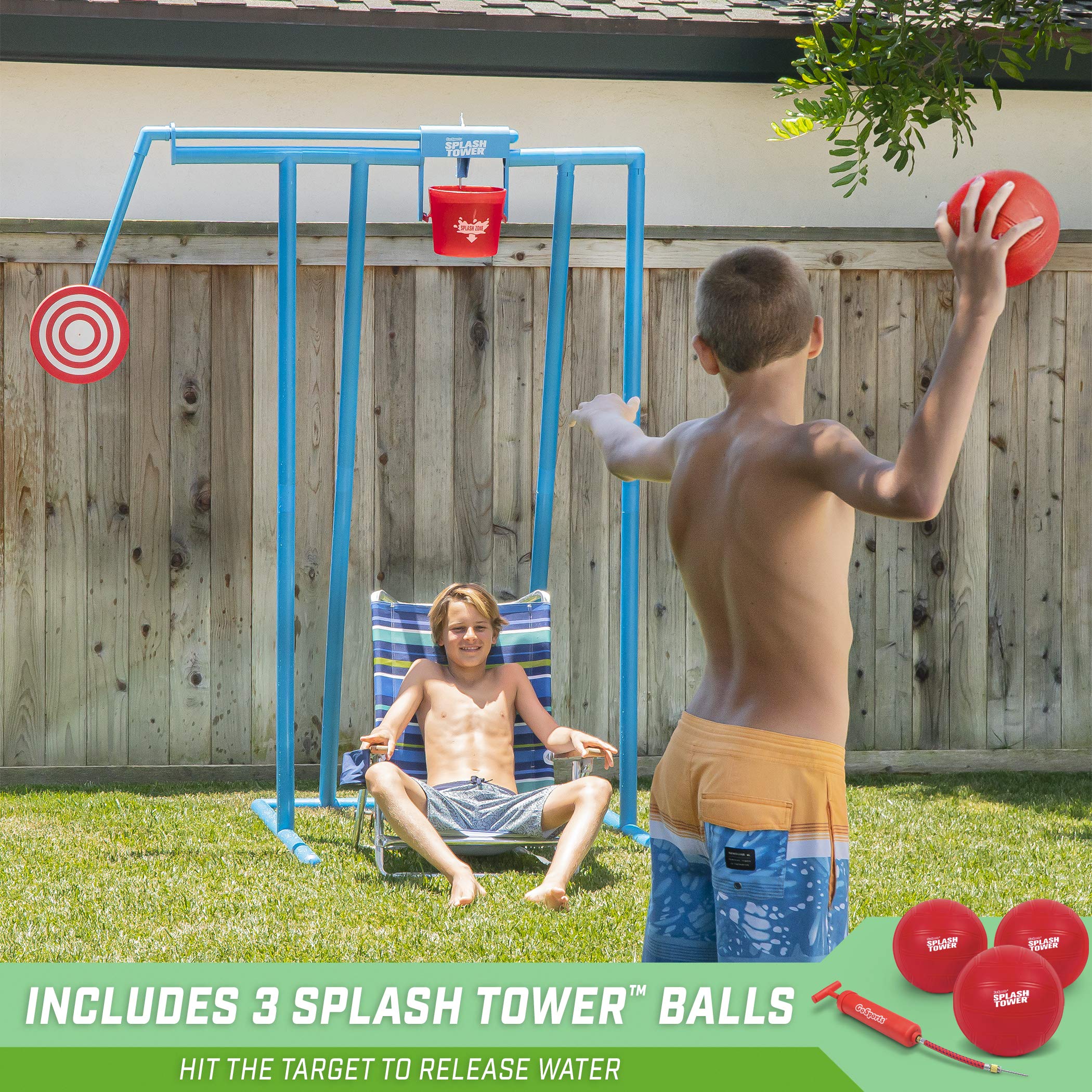 GoSports Splash Tower Water Dunk Game - Outdoor Water Dunk Tank for Kids & Adults - Fun Backyard Party Game for Summer, Pool, Beach & BBQ Events