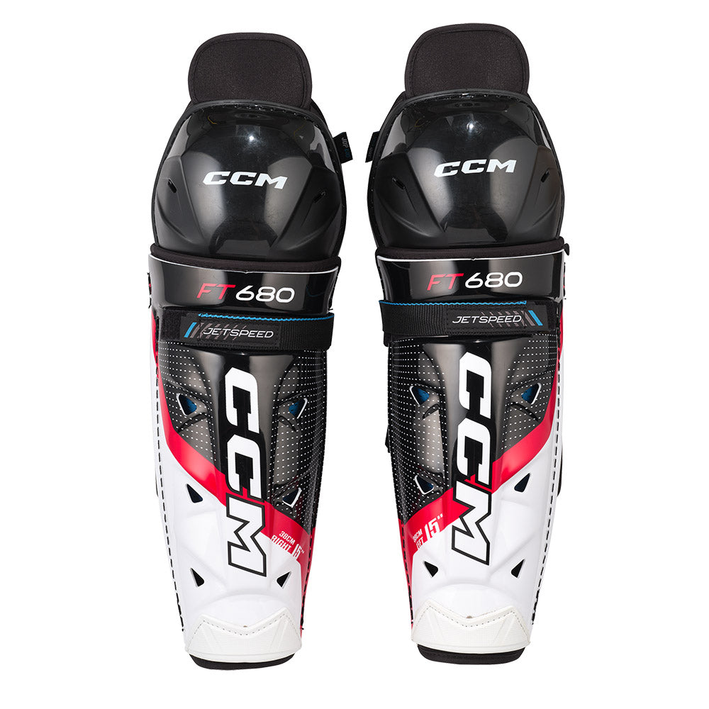 CCM Jetspeed FT680 Junior Ice Hockey Shin Guards - Youth Protective Gear for Hockey Players - Perfect for Games, Practices & Training