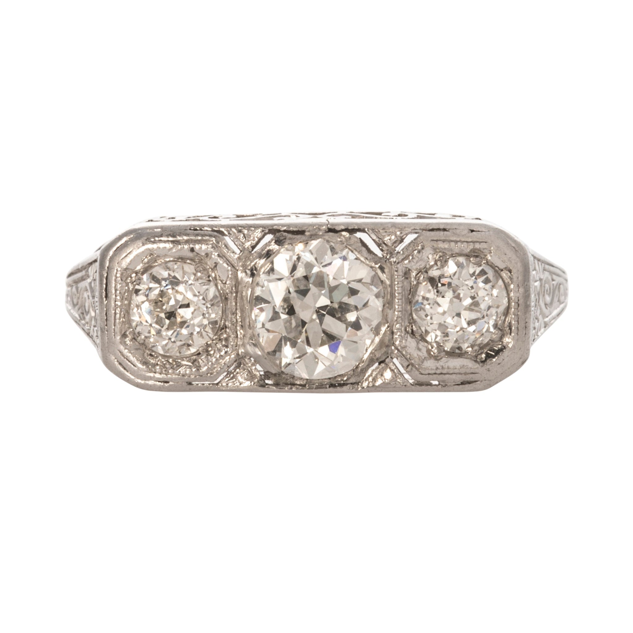 1.22ctw Art Deco Diamond Three Stone Platinum Ring - Vintage Engagement, Wedding, Anniversary Jewelry Gift for Her